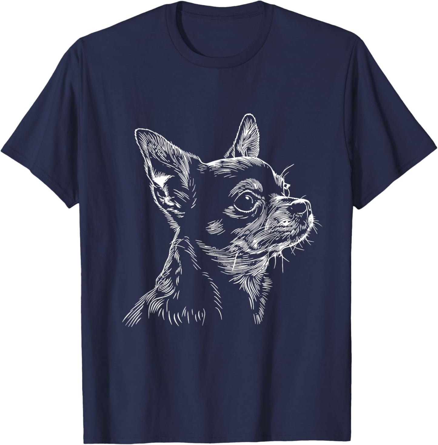 Chihuahua Dog Face Line Art Design , Small, Black T-Shirt - T-Shirt | Navy