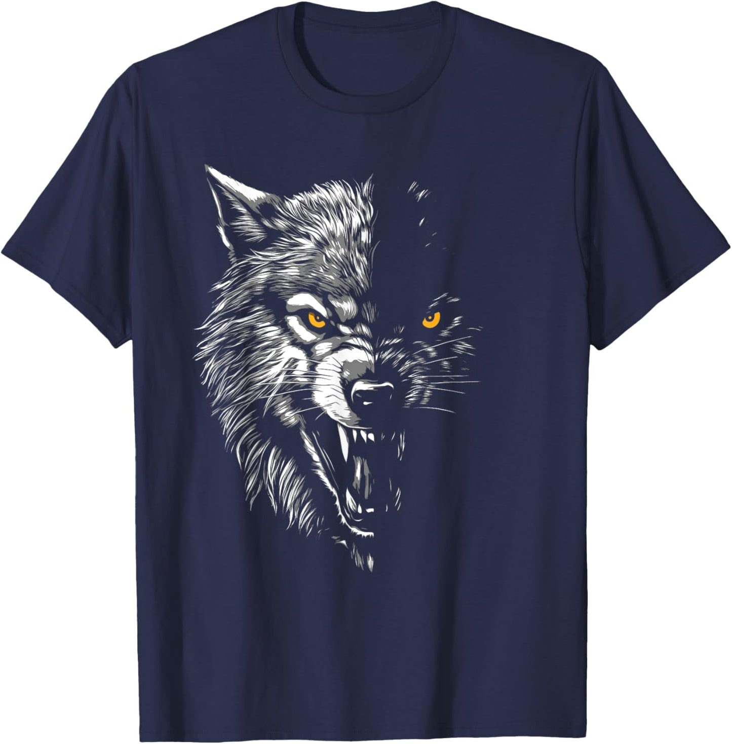 Wolf Face - Wildlife Animal Lover Hunter Camper Hiker T-Shirt - T-Shirt | Navy