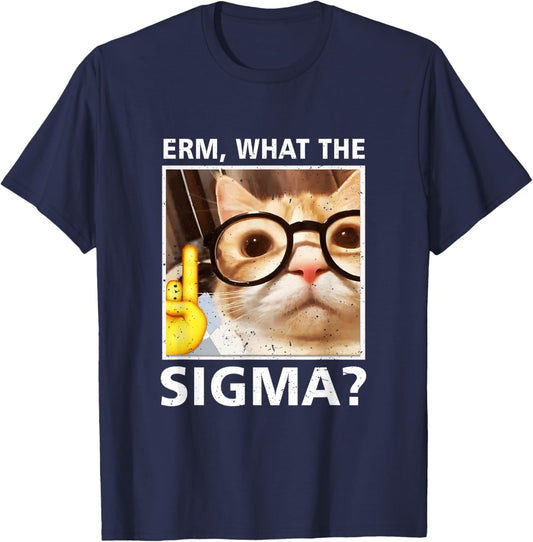 Erm What-The Sigma Cat Meme Selfie Cat Wearing Sunglasses T-Shirt - T-Shirt | Navy