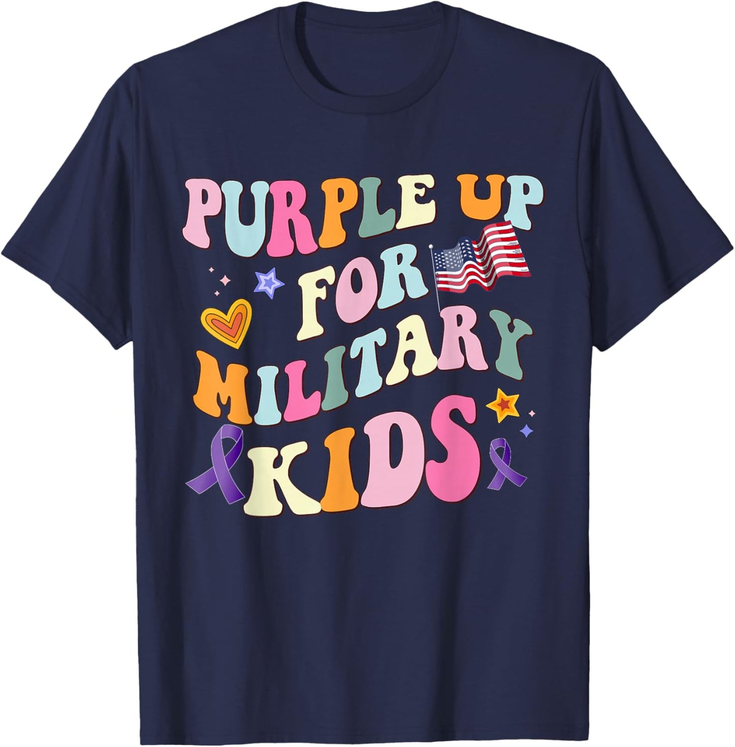 Groovy Military Child Month Purple Up For Military Kids T-Shirt - T-Shirt | Navy