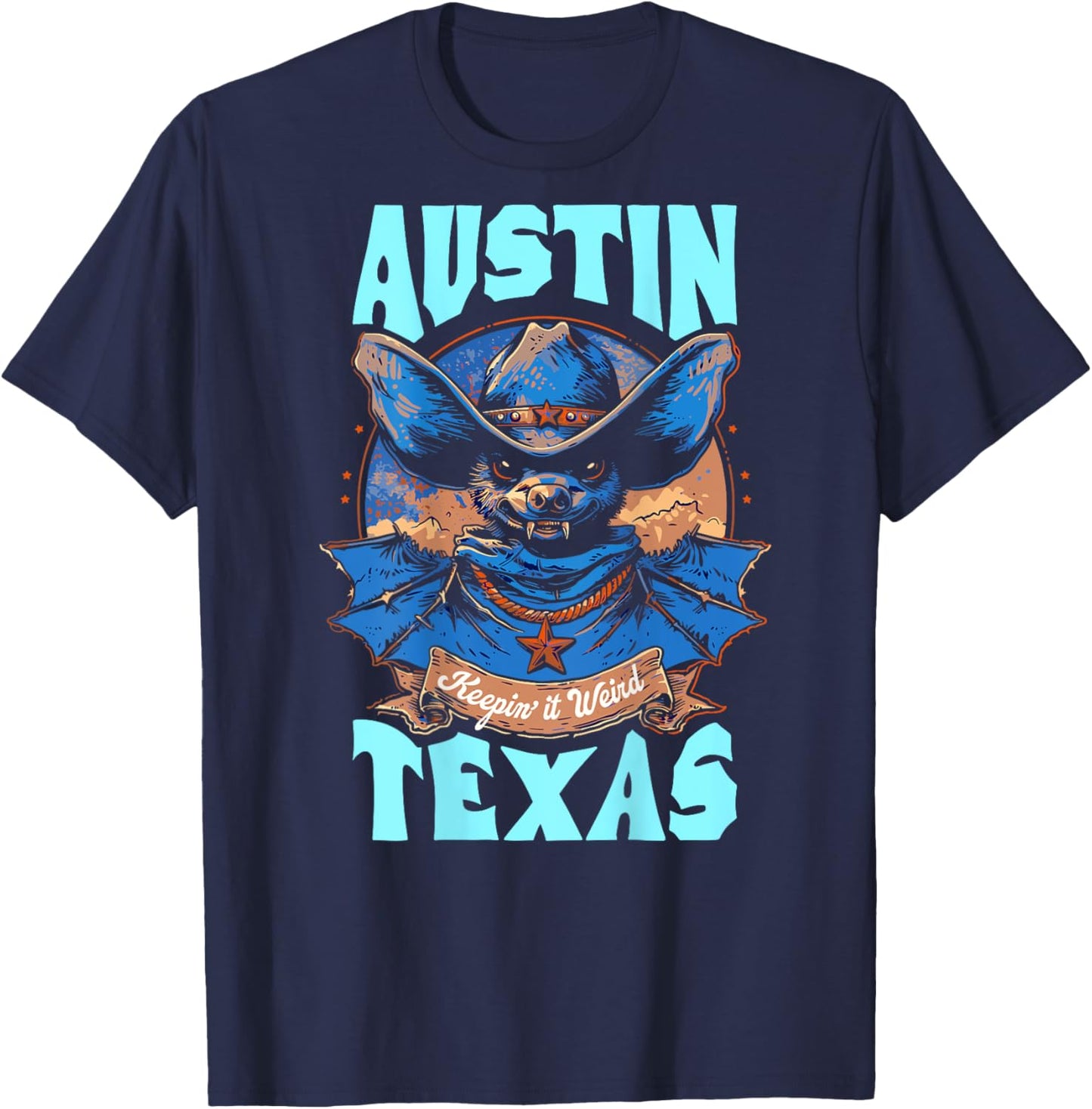 Texas Pride Keep It Weird Austin - On Back Austin Bats T-Shirt - T-Shirt | Navy
