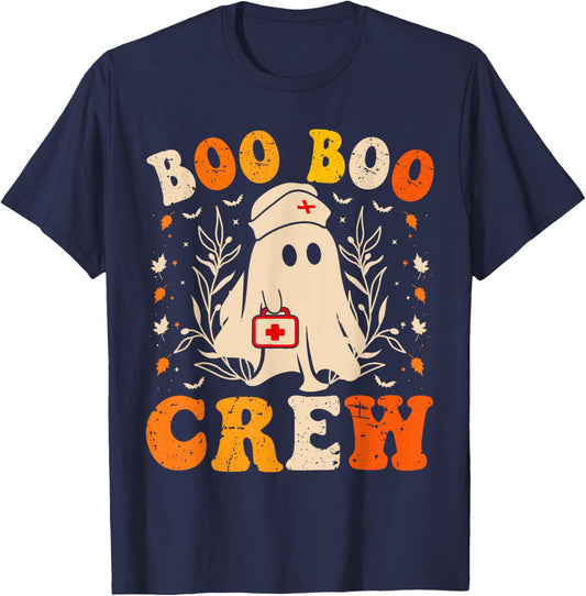 Groovy Boo Boo Crew Nurse Funny Ghost Women Halloween Nurse T-Shirt - T-Shirt | Navy