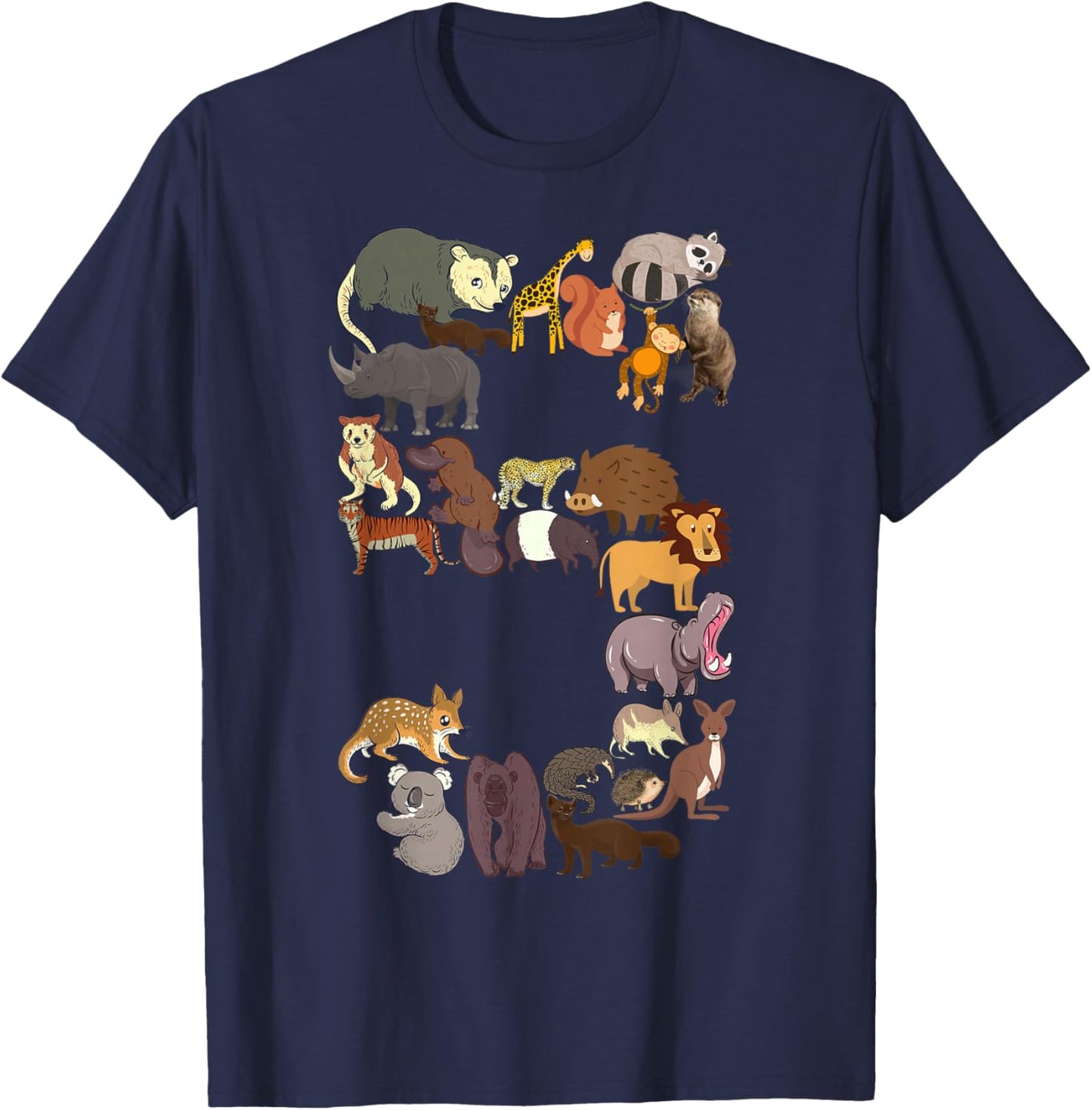Fun 5th Birthday Safari Zoo Animals Figures Kids 5 Year Old T-Shirt - T-Shirt | Navy