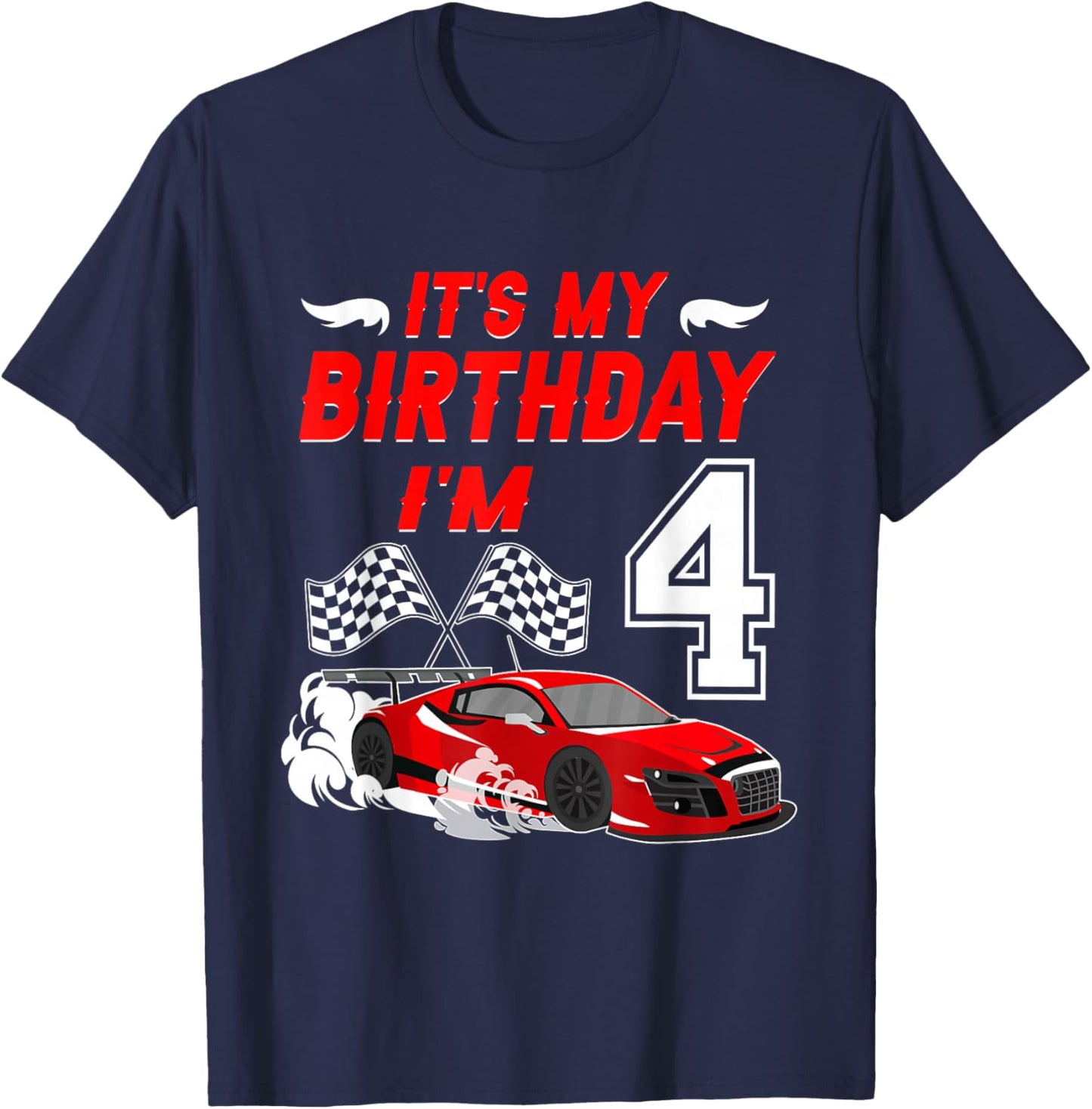It's My 4th Birthday Boy Race Car Racing 4 Years Old T-Shirt - T-Shirt | Navy