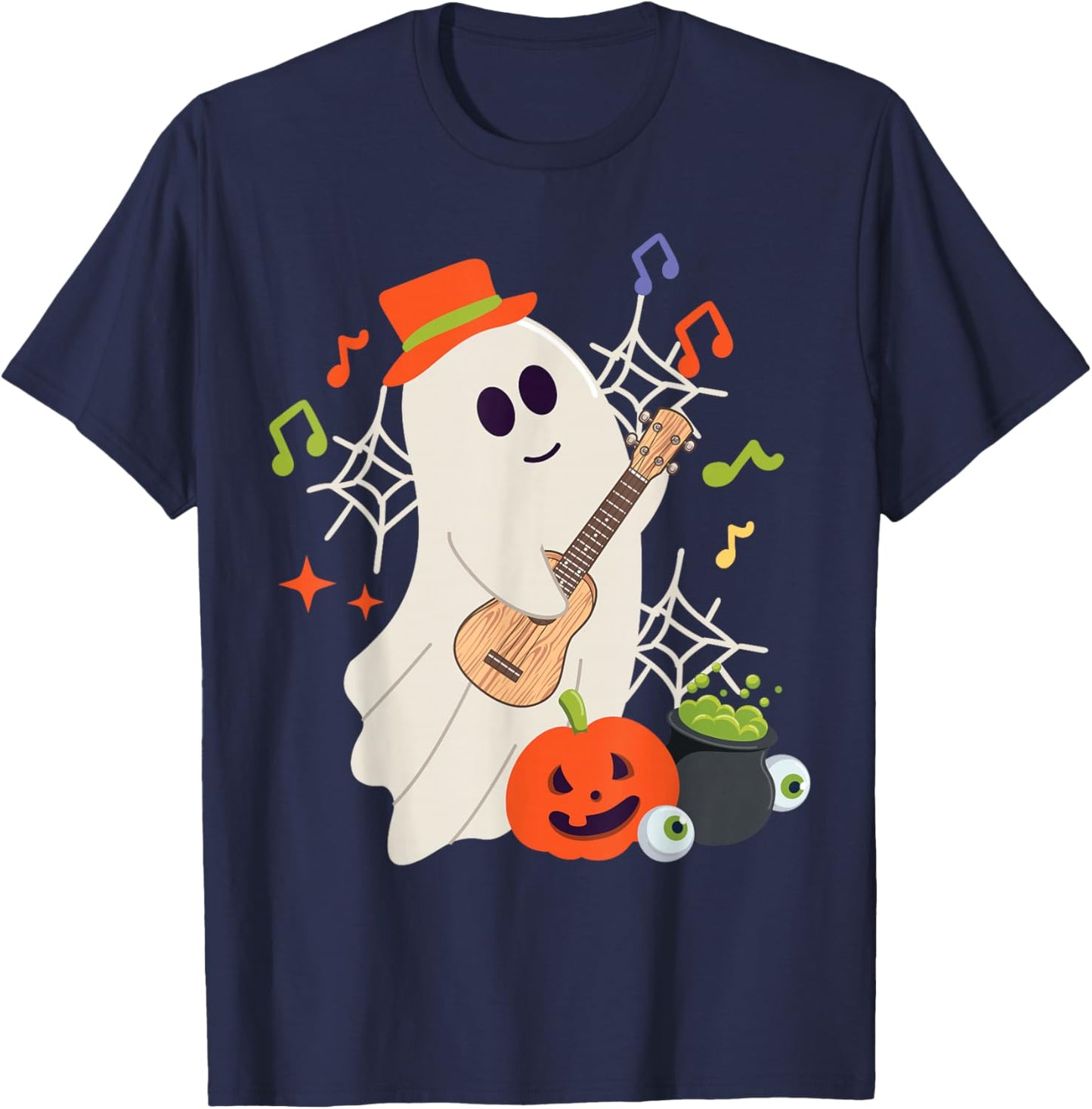 Hawaiian Ukulele Uke Halloween Ghost T-Shirt - T-Shirt | Navy