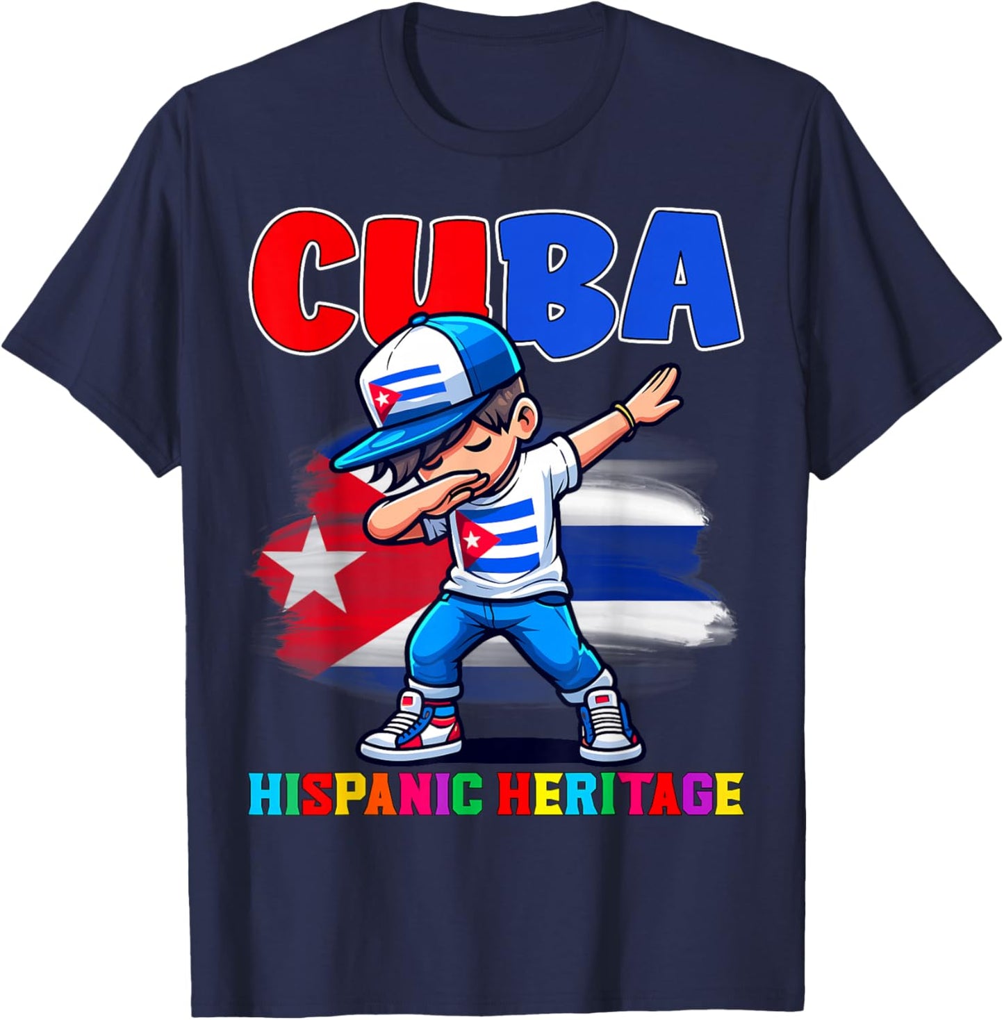 Cuba Dabbing Kid Hispanic Heritage Celebration for Kids T-Shirt - T-Shirt | Navy