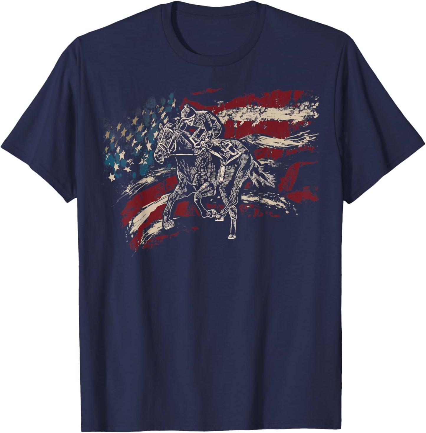 Derby Horse American Flag Horse Racing Race Horse Jockey T-Shirt - T-Shirt | Navy