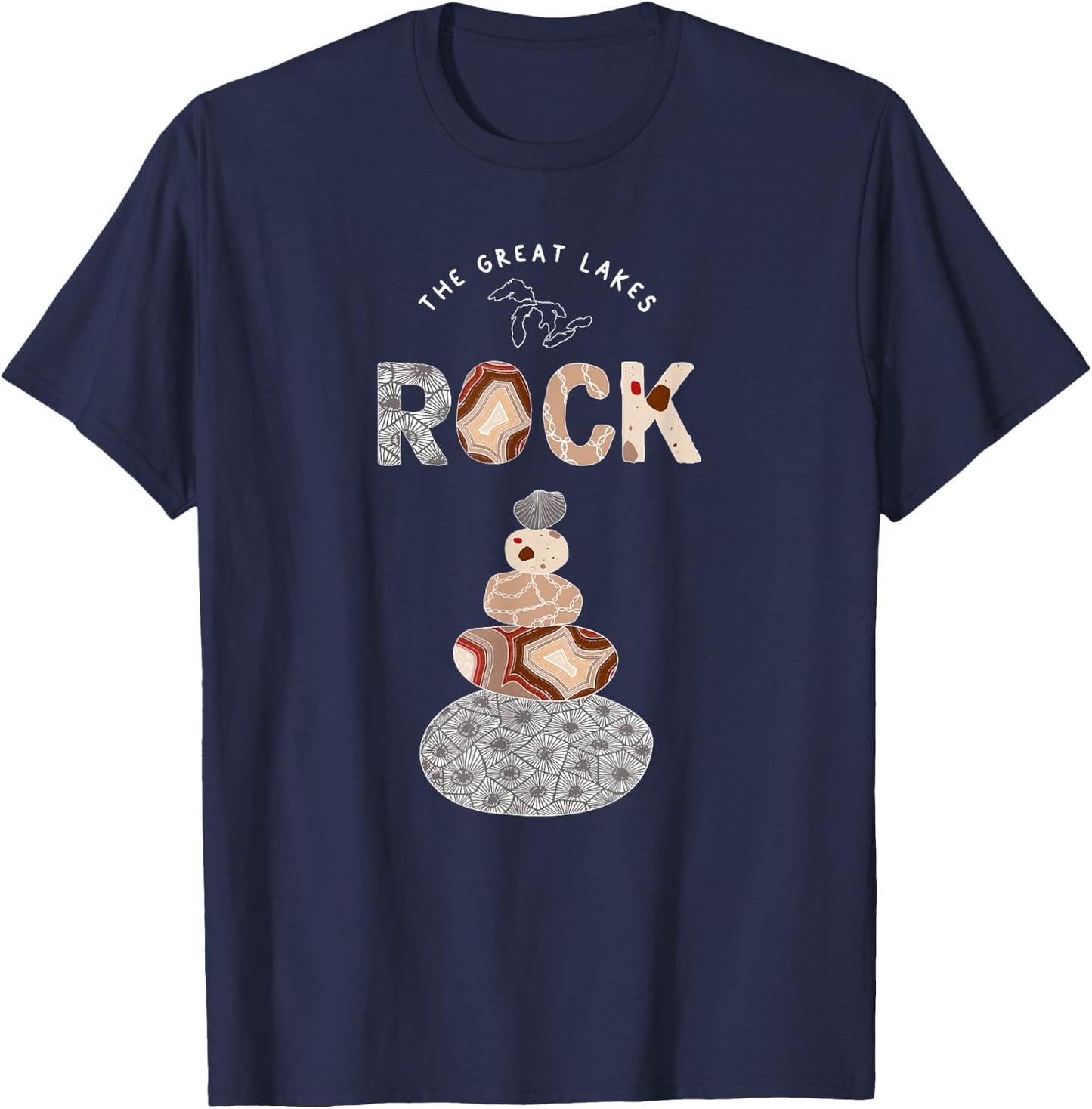 Great Lakes Rock Colored Rock Stack Petoskey Stone Agate T-Shirt - T-Shirt | Navy