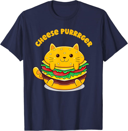 Funny Burger Cat Cheese Purrrger Food Lover T-Shirt - T-Shirt | Navy