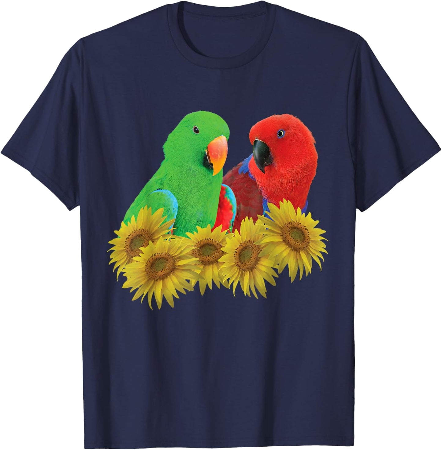 Pair of Eclectus Parrots, Male, and Female, Sunflower T-Shirt - T-Shirt | Navy