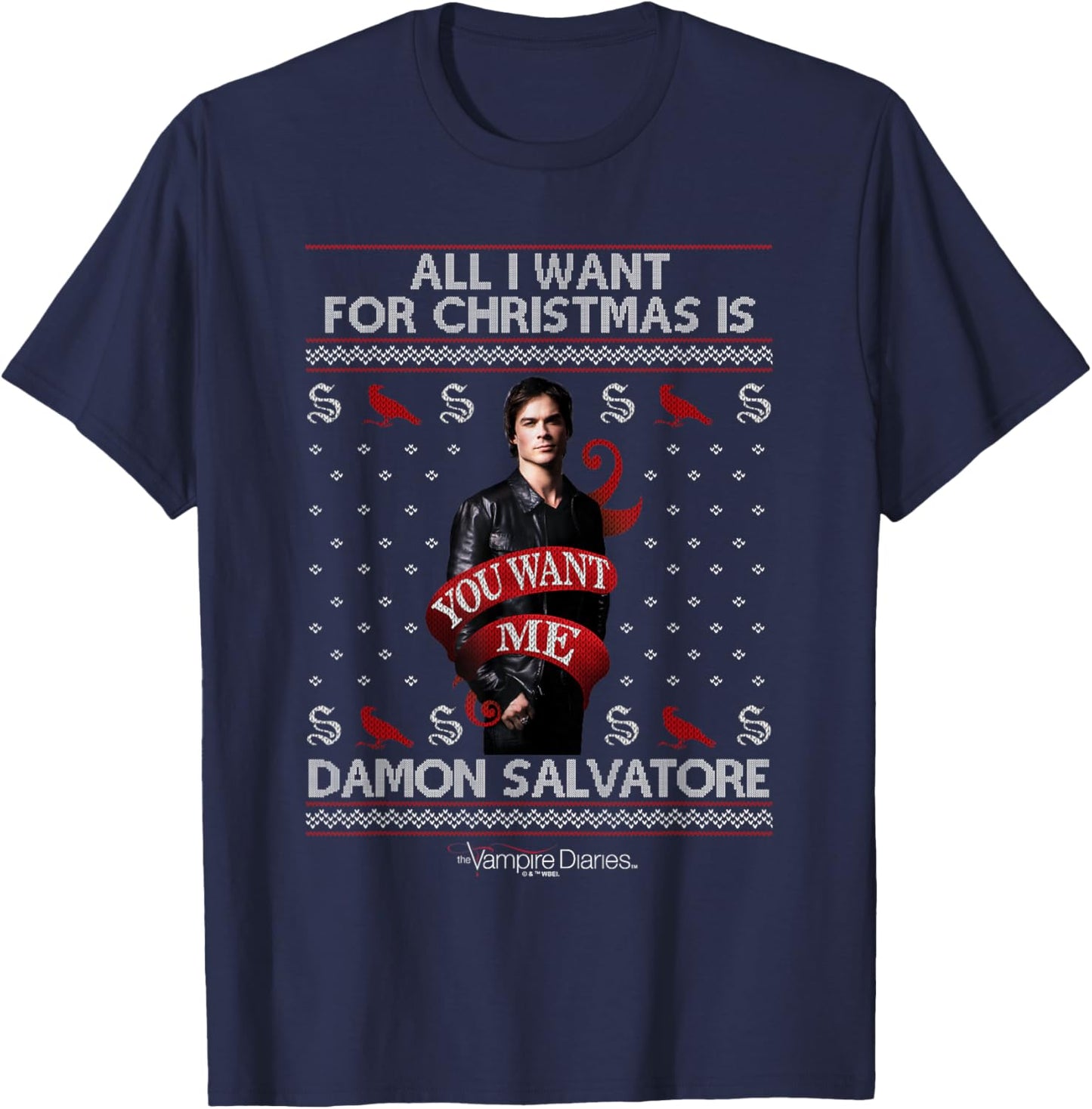 Vampire Diaries All I Want for Christmas is Damon Salvatore T-Shirt - T-Shirt | Navy