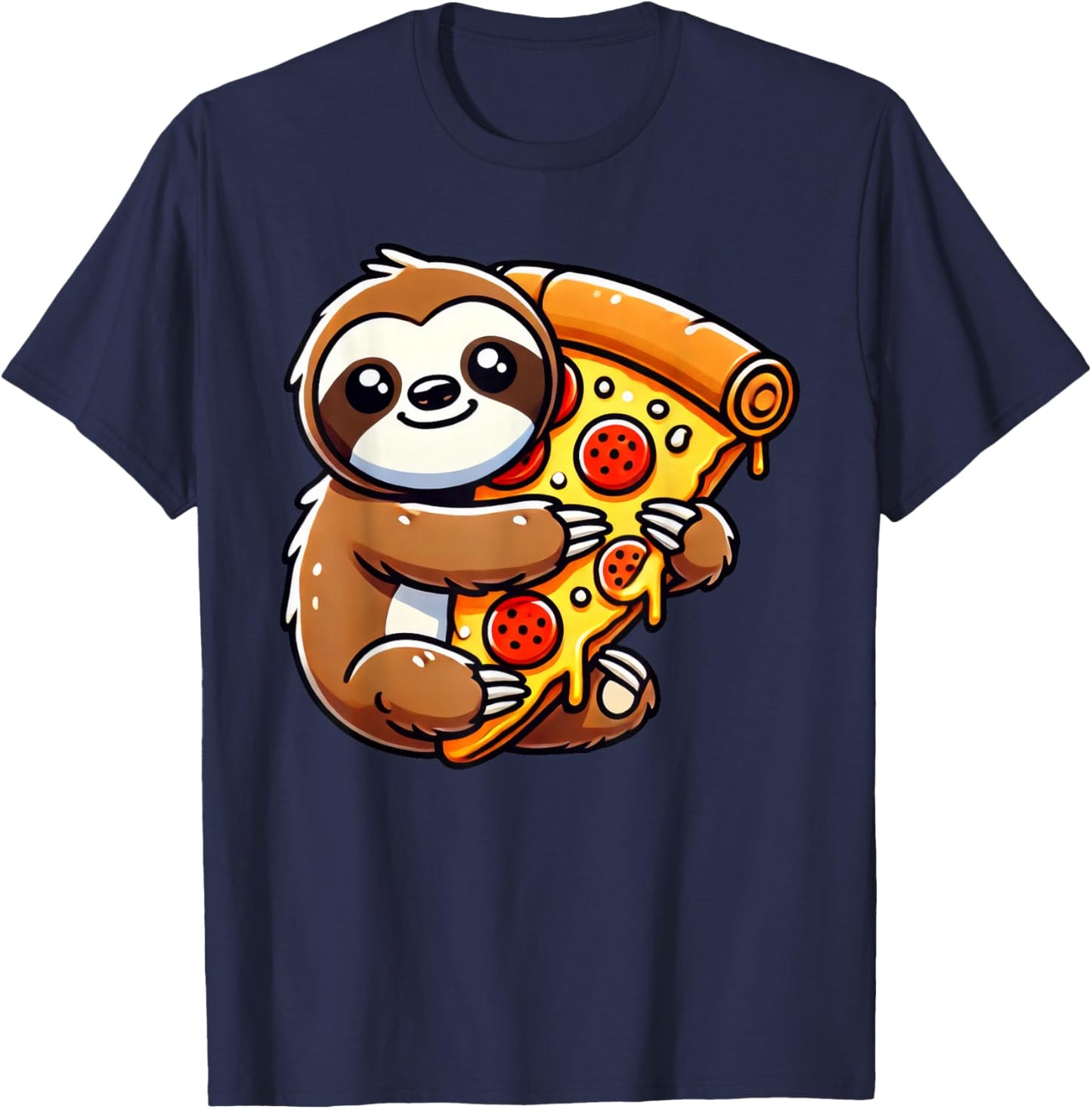 Cute Sloth Holding A Pizza Slice T-Shirt - T-Shirt | Navy