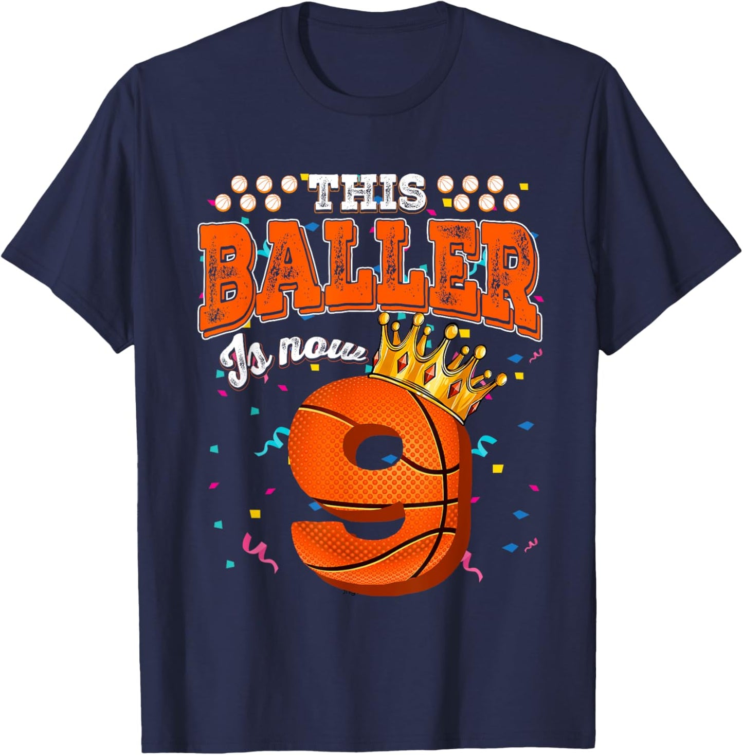 Basketball 9th Birthday Girl Boy Bball 9 Years Old T-Shirt - T-Shirt | Navy