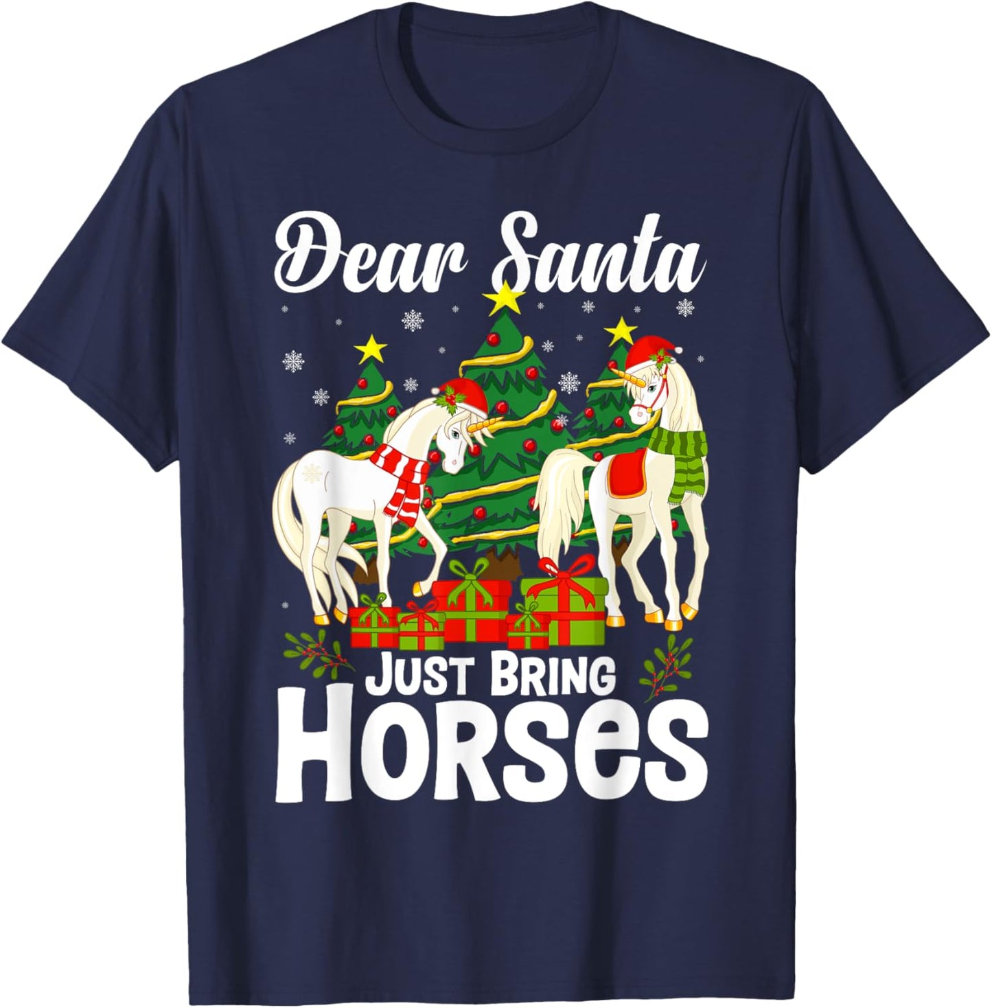 Dear Santa Just Bring Horses for Christmas Xmas Horseback T-Shirt - T-Shirt | Navy