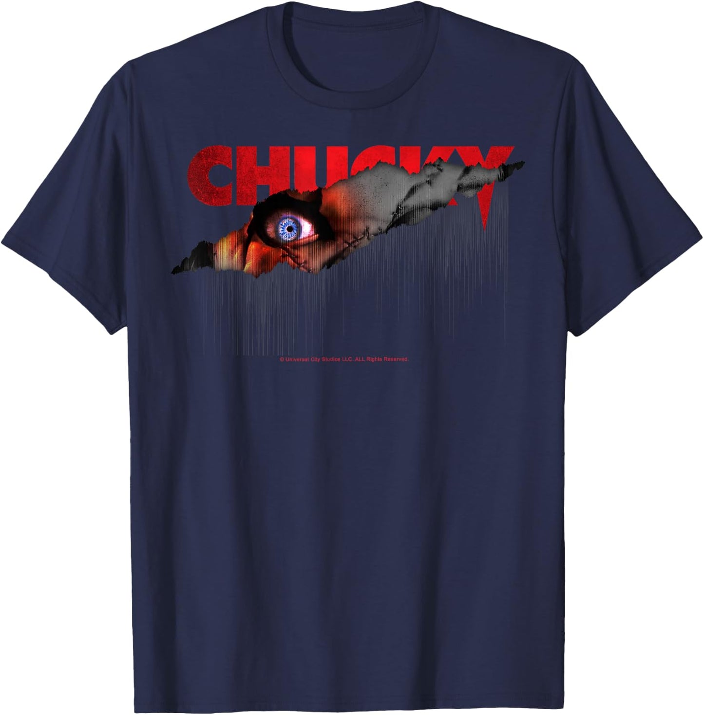 Chucky Shining Blue Eyeball Horror T-Shirt - T-Shirt | Navy