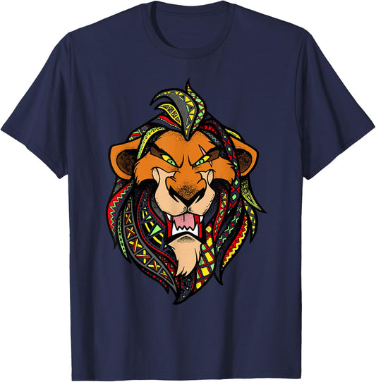 Disney Lion King Scar Pattern Fill Head Shot Portrait T-Shirt - T-Shirt | Navy