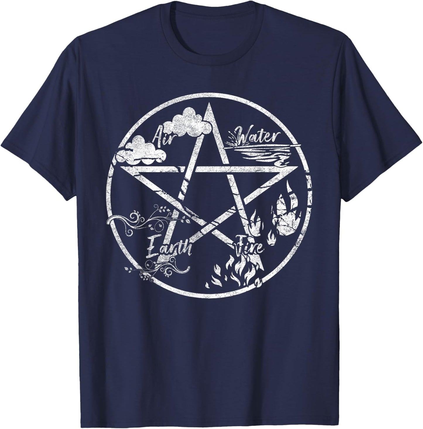 Pentagram Air Fire Water Spirit Earth Pagan Witchcraft Wicca T-Shirt - T-Shirt | Navy