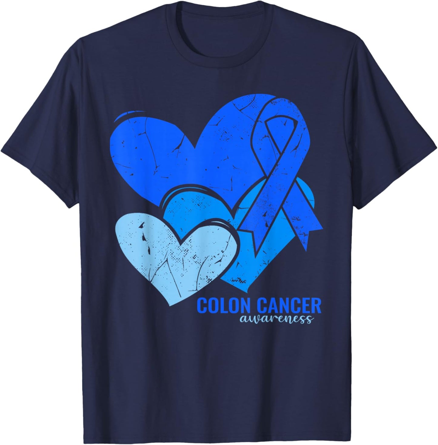 Colon Cancer Awareness Hearts T-Shirt - T-Shirt | Navy