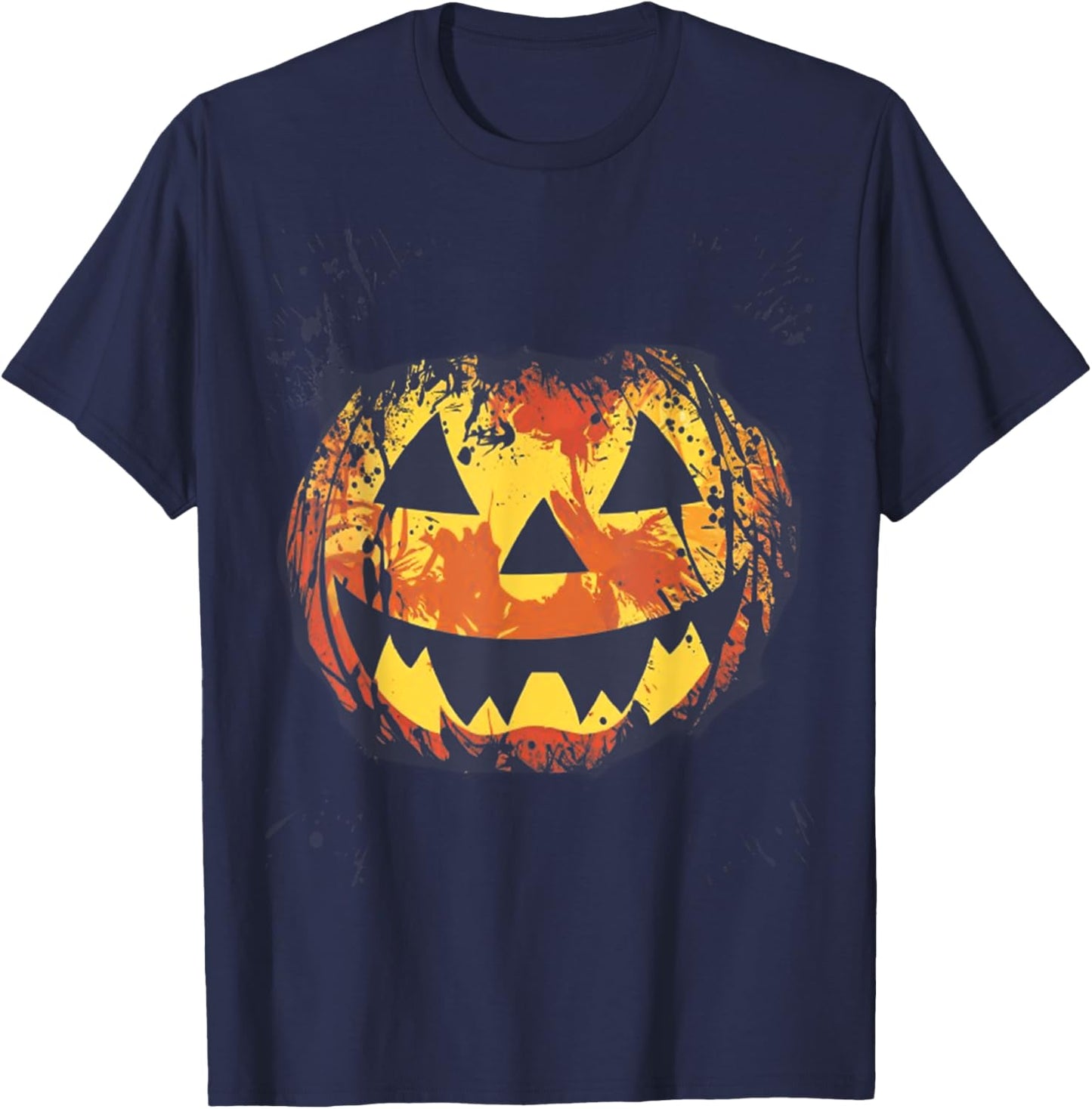 Orange Tie Dye Jack O Lantern Face Halloween T-Shirt - T-Shirt | Navy