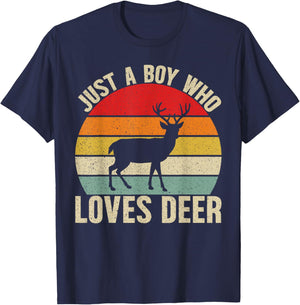 Just a Boy Who Loves Deer For Deer Lover Kids Boys T-Shirt - T-Shirt | Navy