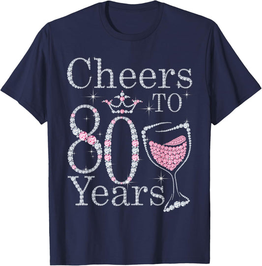Cheers to 80 Years 1942 80Th Birthday Gift T-Shirt - T-Shirt | Navy