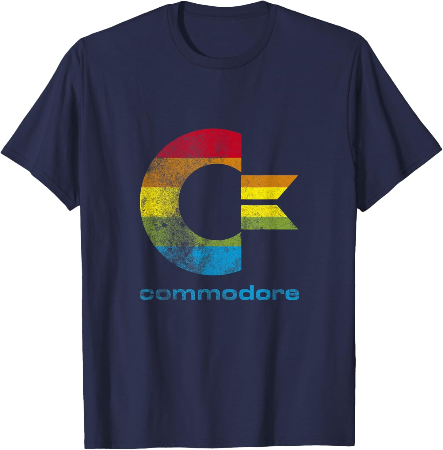 Commodore C64 - Capital Letter Rainbow Colour Stripes Effect T-Shirt - T-Shirt | Navy
