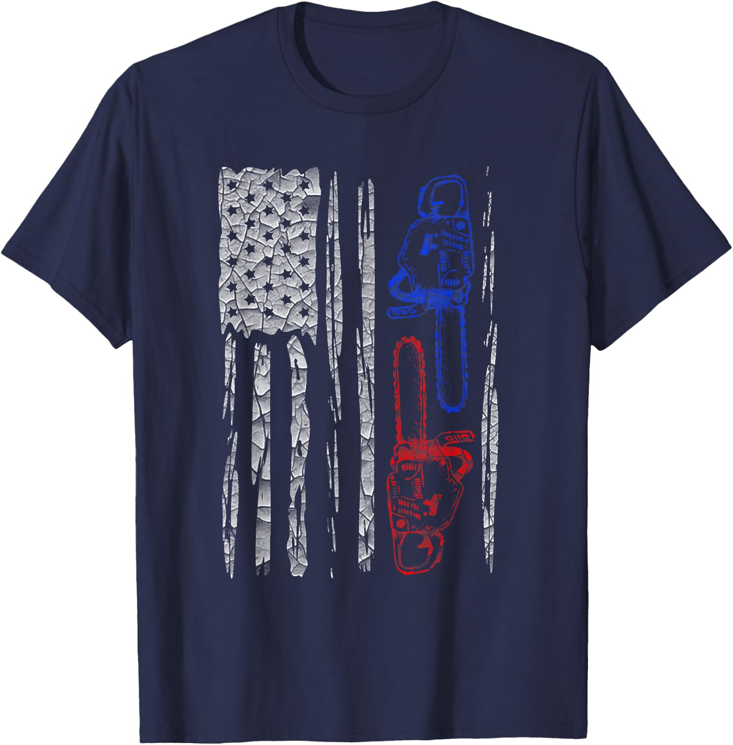 US FLAG CHAINSAW Lumberjack Logger Lumber Gift T-Shirt - T-Shirt | Navy