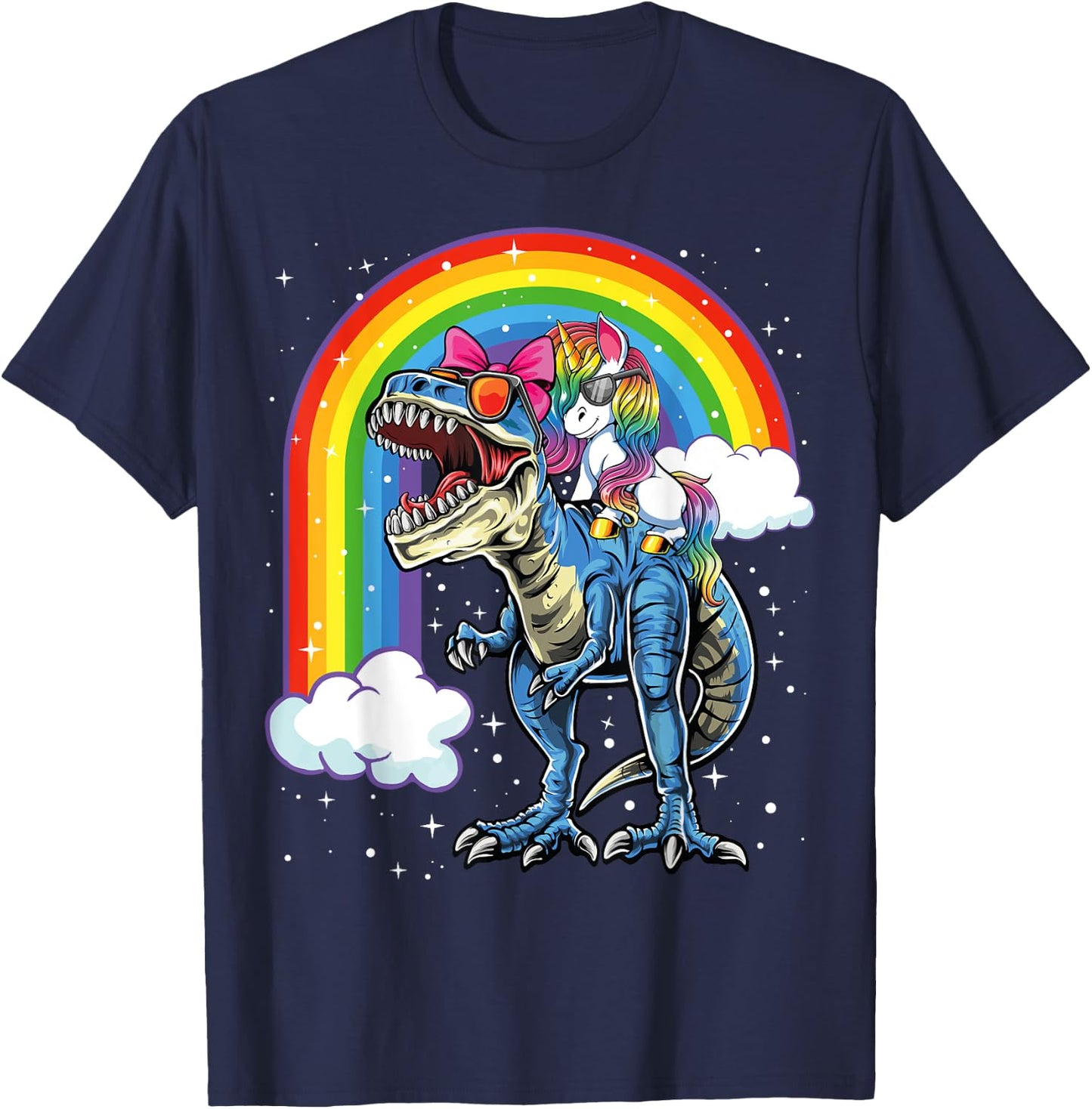 Unicorn Riding T Rex Dinosaur Boys Girls Kids Gift Men T-Shirt - T-Shirt | Navy