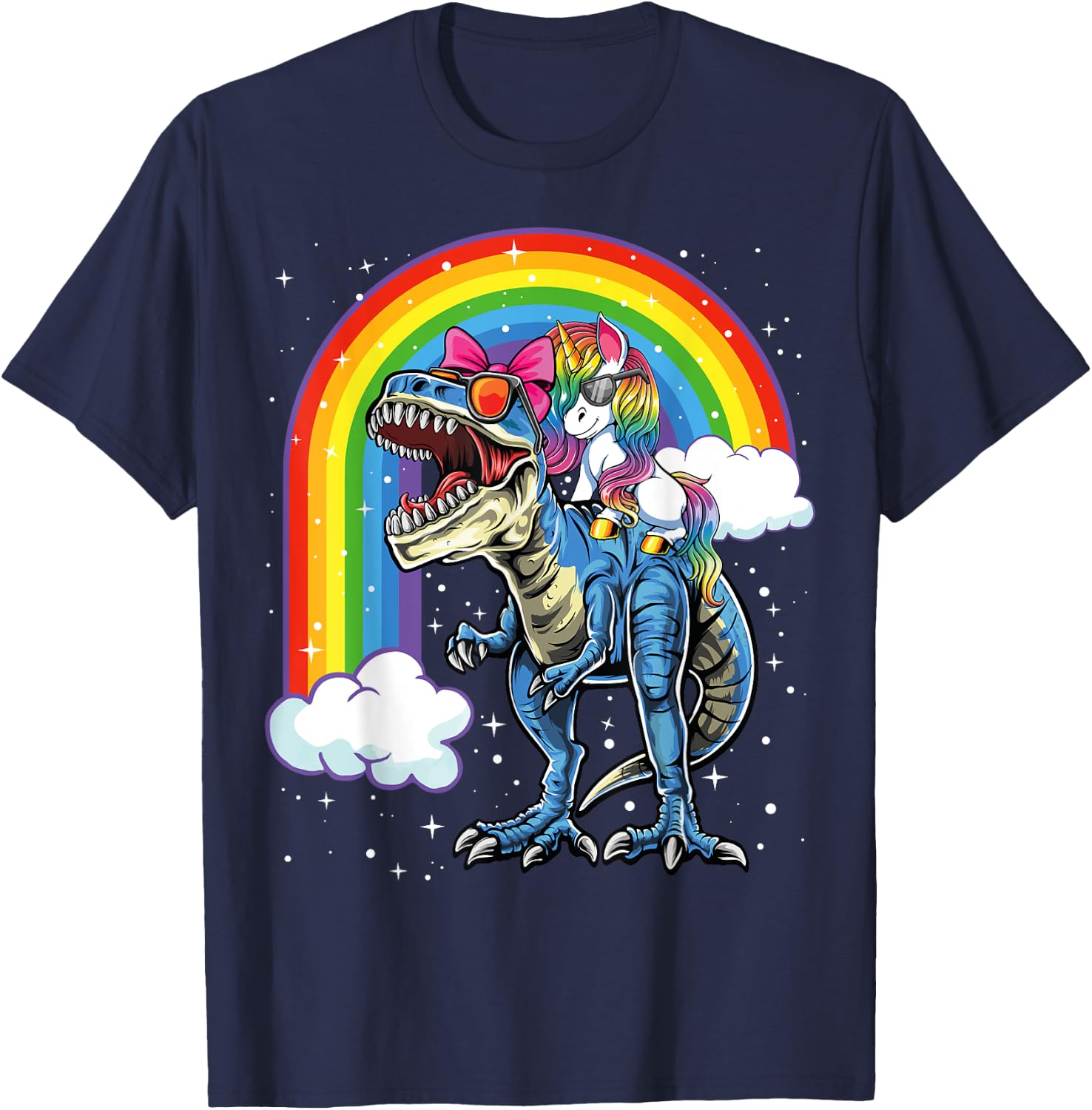 Unicorn Riding T Rex Dinosaur Boys Girls Kids Gift Men T-Shirt - T-Shirt | Navy