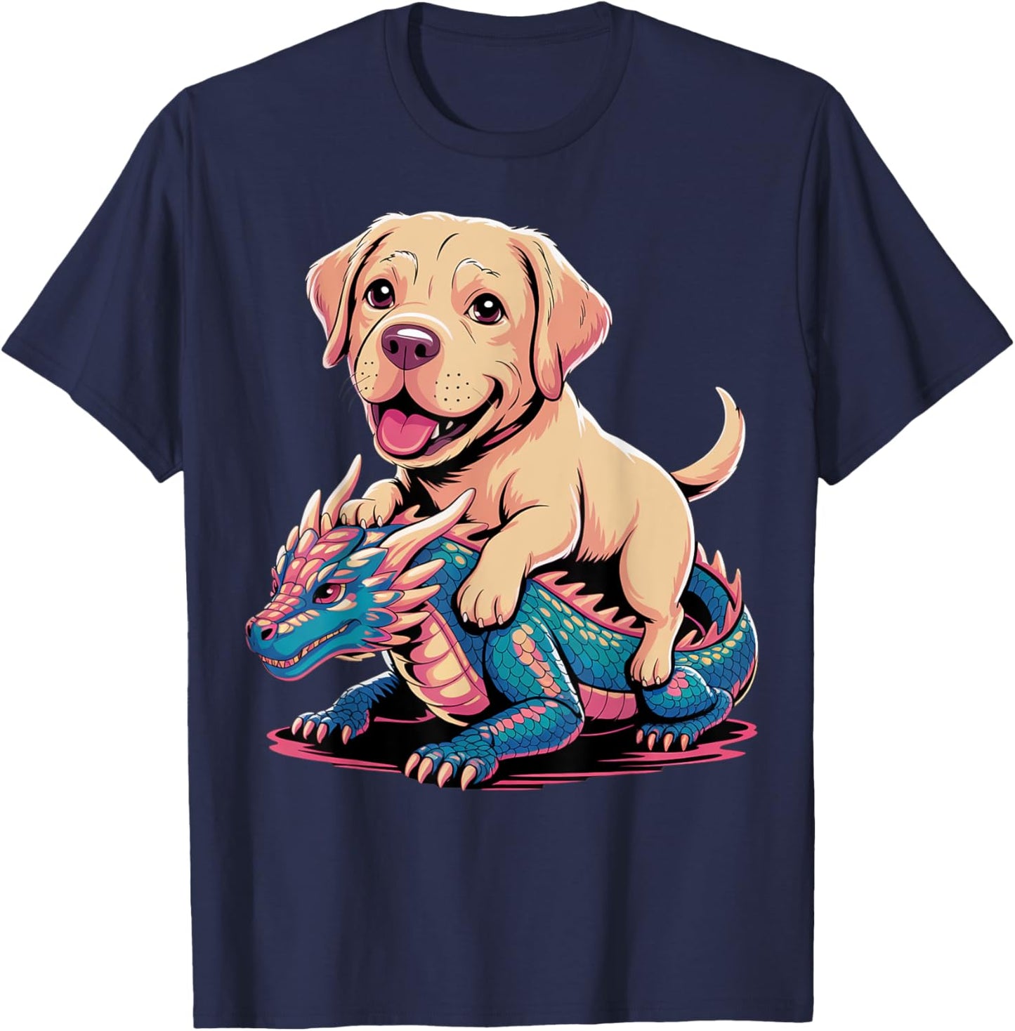 Cute Labrador Riding Dragon T-Shirt - T-Shirt | Navy