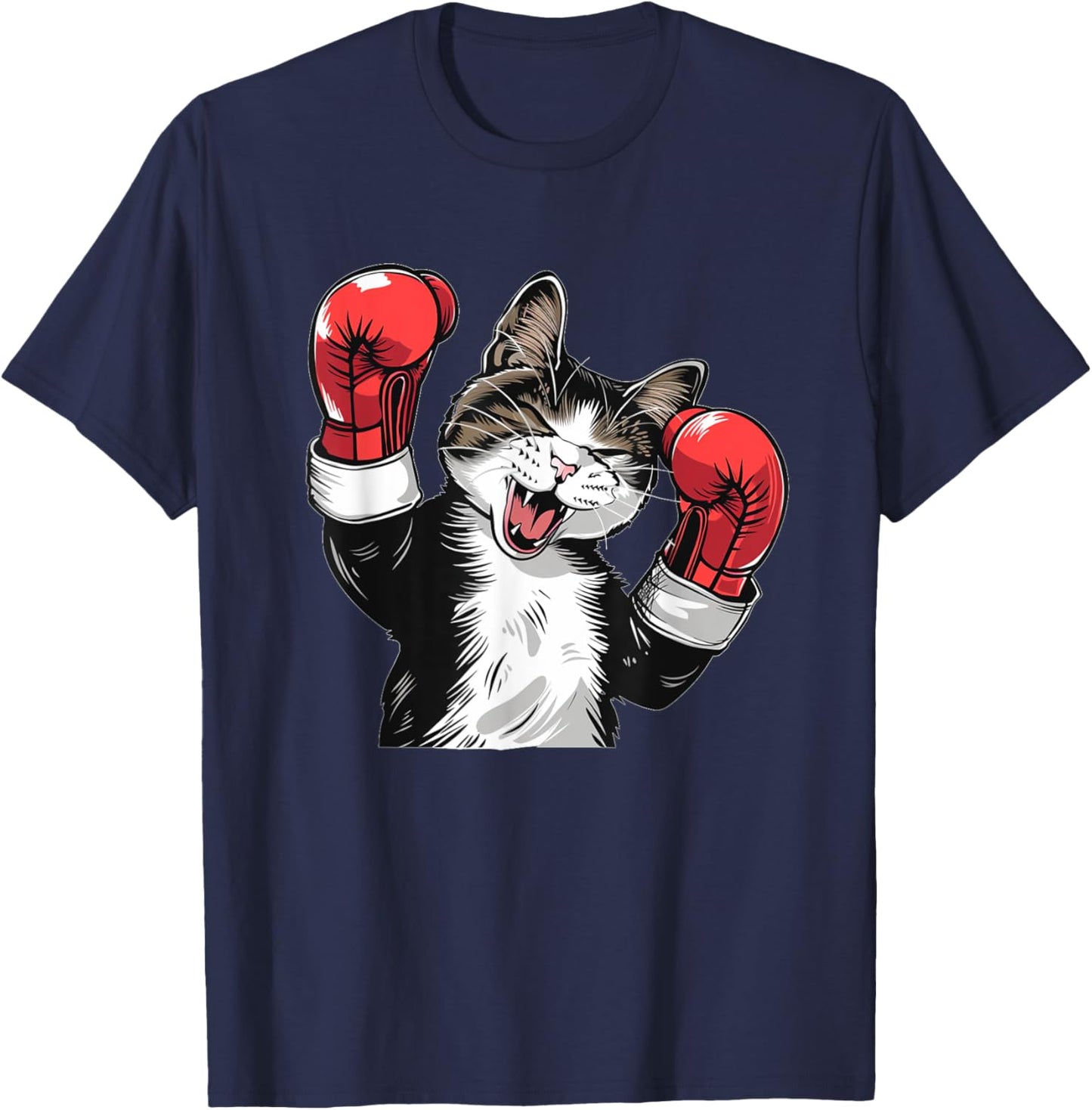 Cool boxing Cat with Sport Gloves for Boys and Girls T-Shirt - T-Shirt | Navy