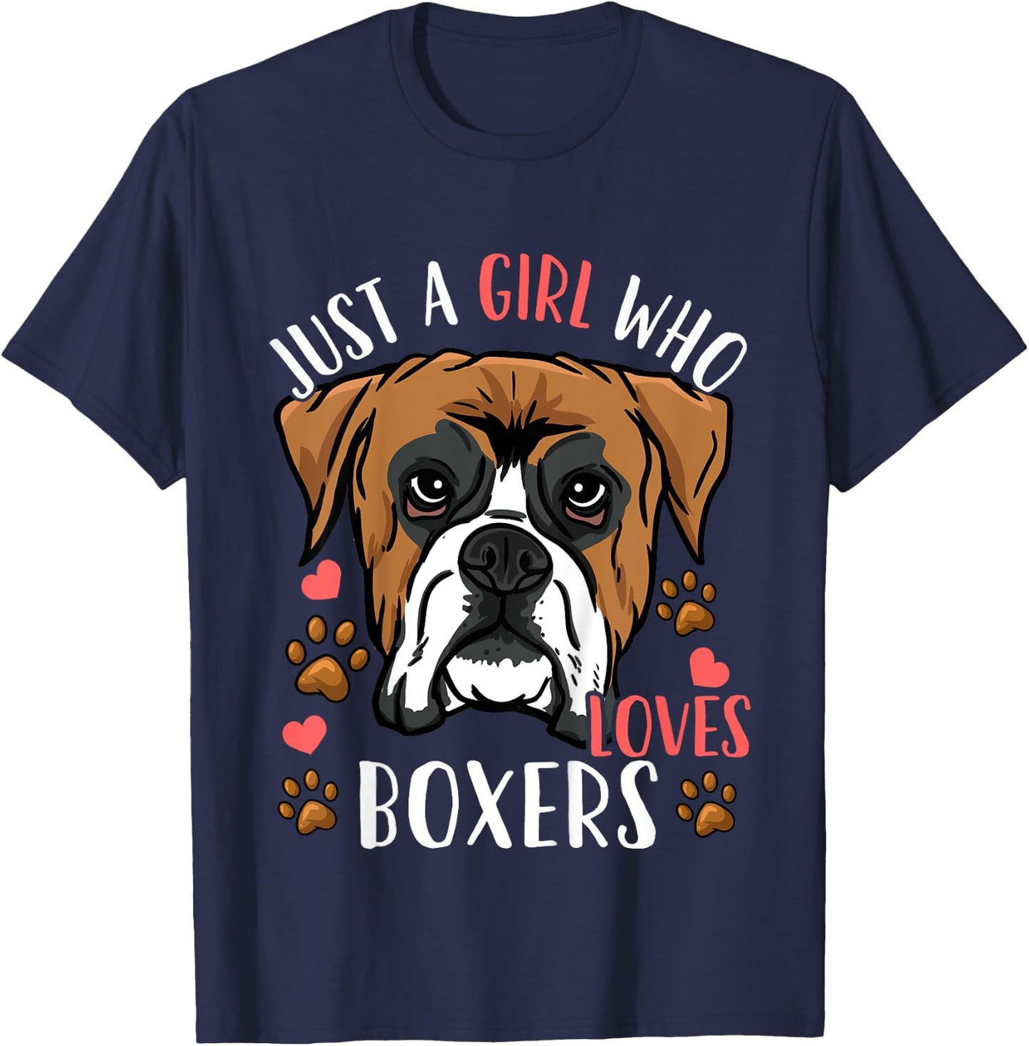 Kids Boxer Dog Just A Girl Who Loves Boxers Gift T-Shirt - T-Shirt | Navy