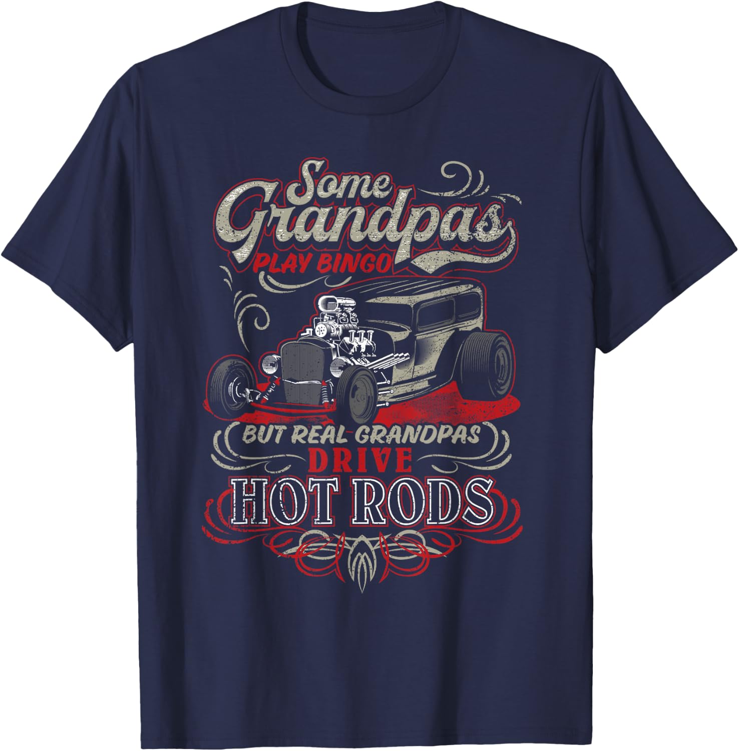 Vintage Hot Rod Grandpa Gift T-Shirt - T-Shirt | Navy