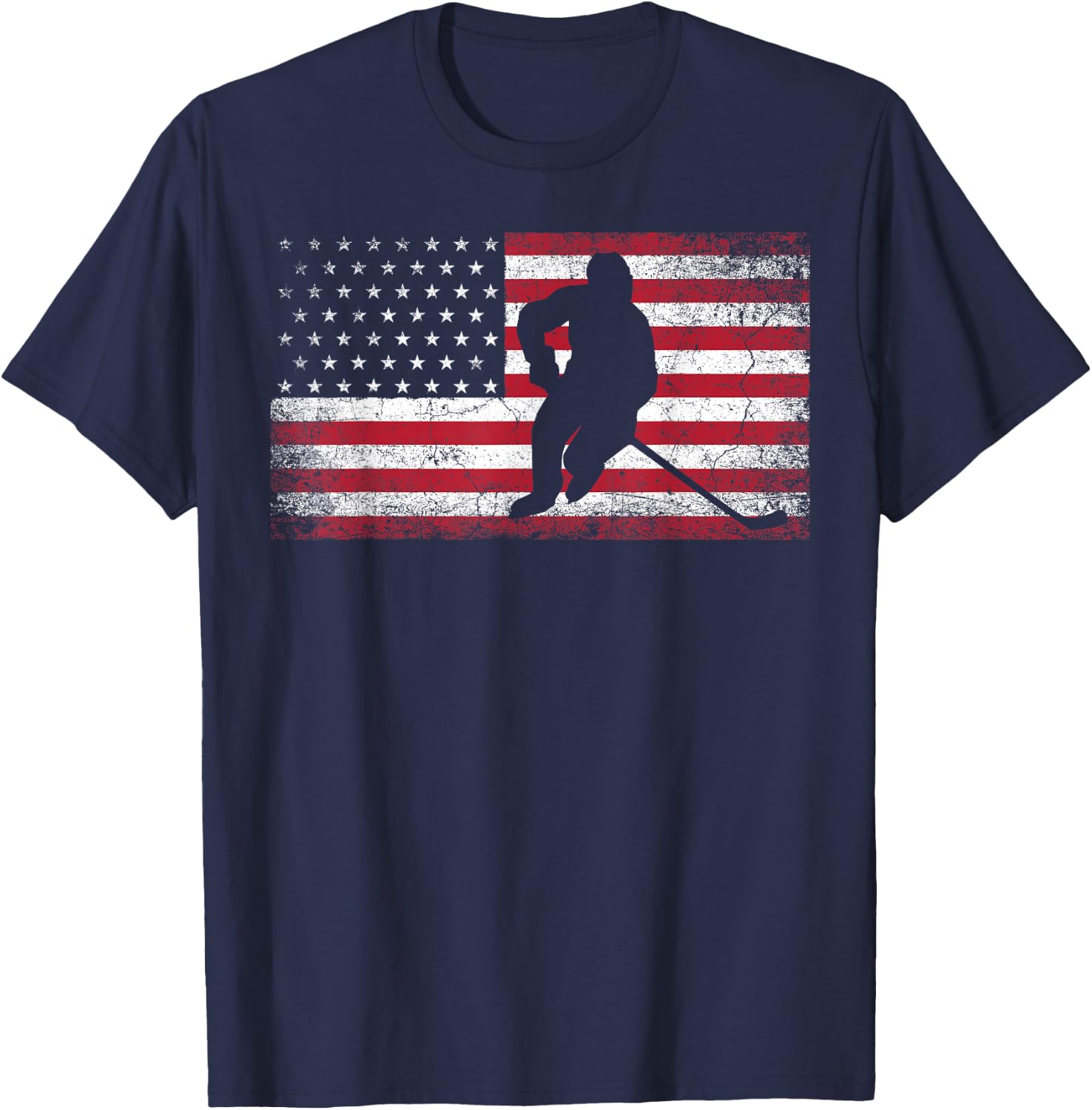 Hockey American Flag 4th of July Patriotic USA Dad Men Son T-Shirt - T-Shirt | Navy