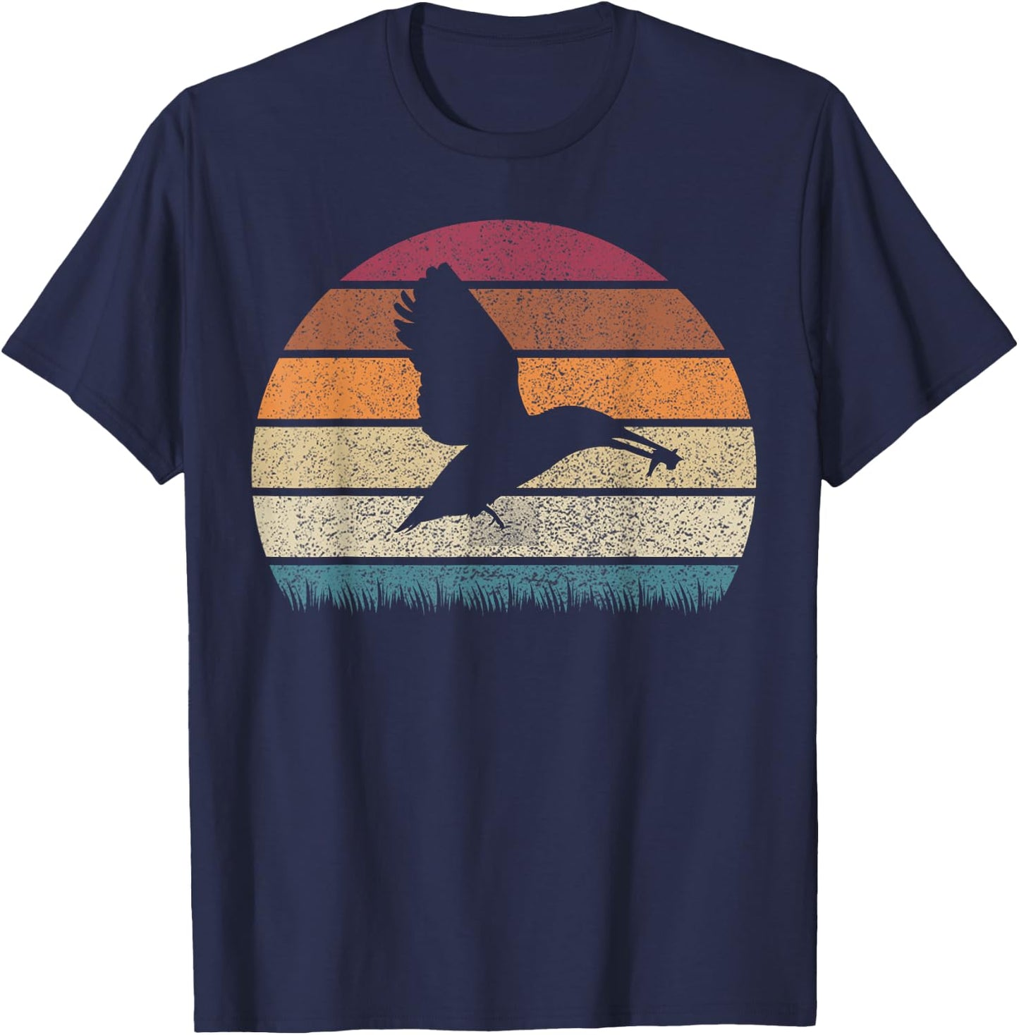 Vintage Retro Sunset Kingfisher Bird Lover Distressed Gift T-Shirt - T-Shirt | Navy