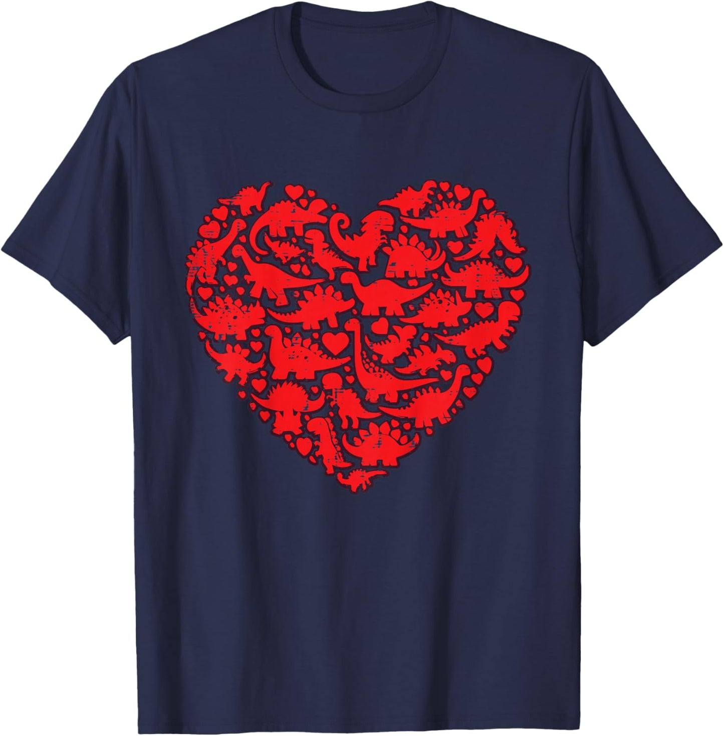 Kids Valentines Day Dino Silhouettes Heart Boys Kids Toddlers T-Shirt - T-Shirt | Navy