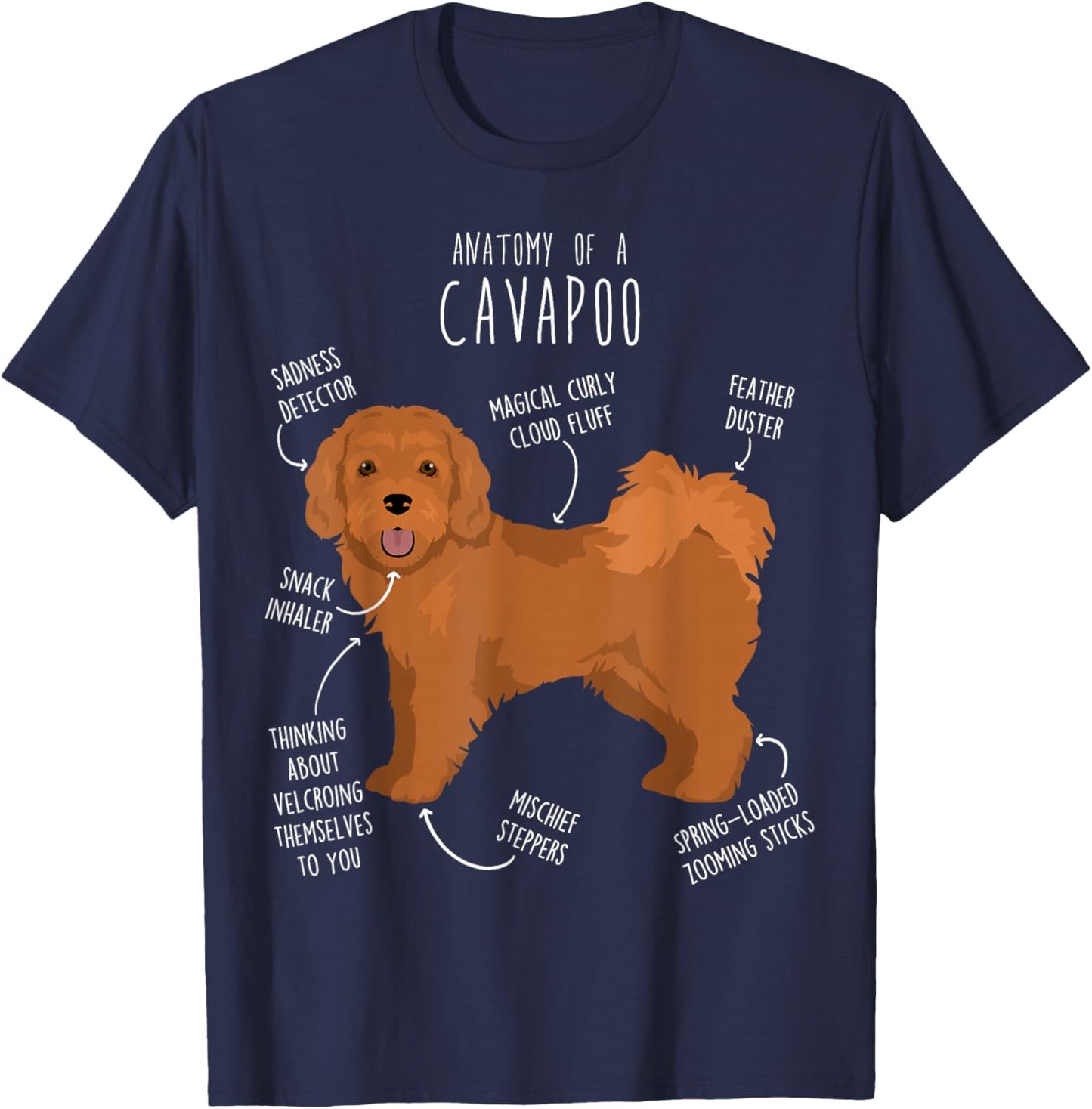 Cavapoo Dog Anatomy, Cute Funny Red Cavoodle Pet Mom Dog Dad T-Shirt - T-Shirt | Navy