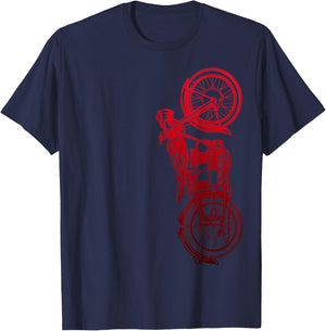 Classic Biker Vintage Retro Black Motorcycle Red T-Shirt - T-Shirt | Navy
