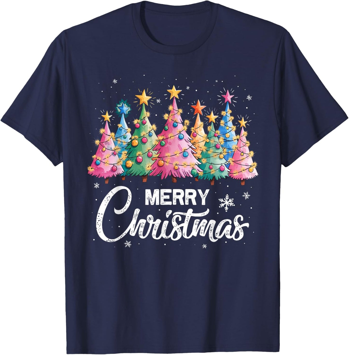 Merry Christmas Pink Christmas Tree, Pink Christmas Costume T-Shirt - T-Shirt | Navy