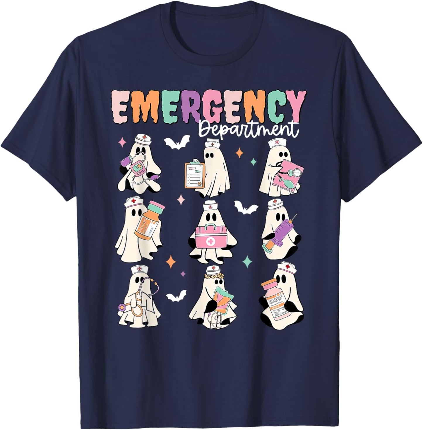 Emergency Department Ghost ER Nurse Halloween Spooky Season T-Shirt - T-Shirt | Navy