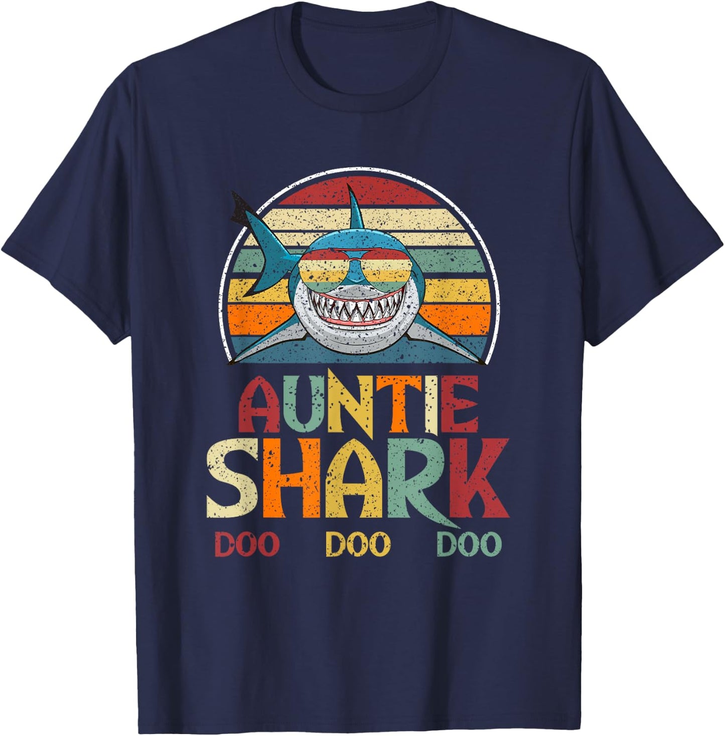 Retro Vintage Auntie Shark Aunt Gift T-Shirt - T-Shirt | Navy