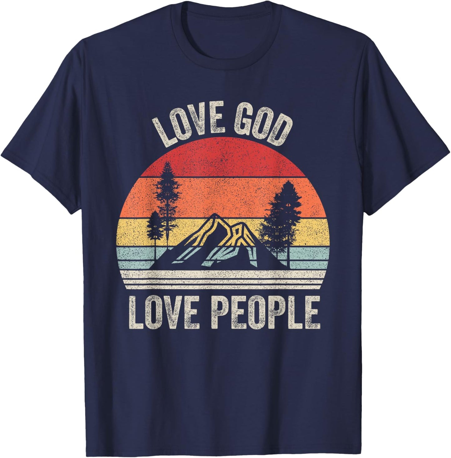 Vintage Retro Love God Love People Christian Bible T-Shirt - T-Shirt | Navy