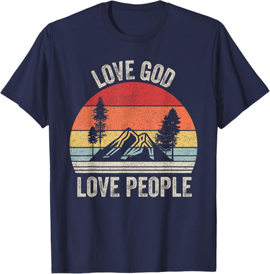 Vintage Retro Love God Love People Christian Bible T-Shirt - T-Shirt | Navy