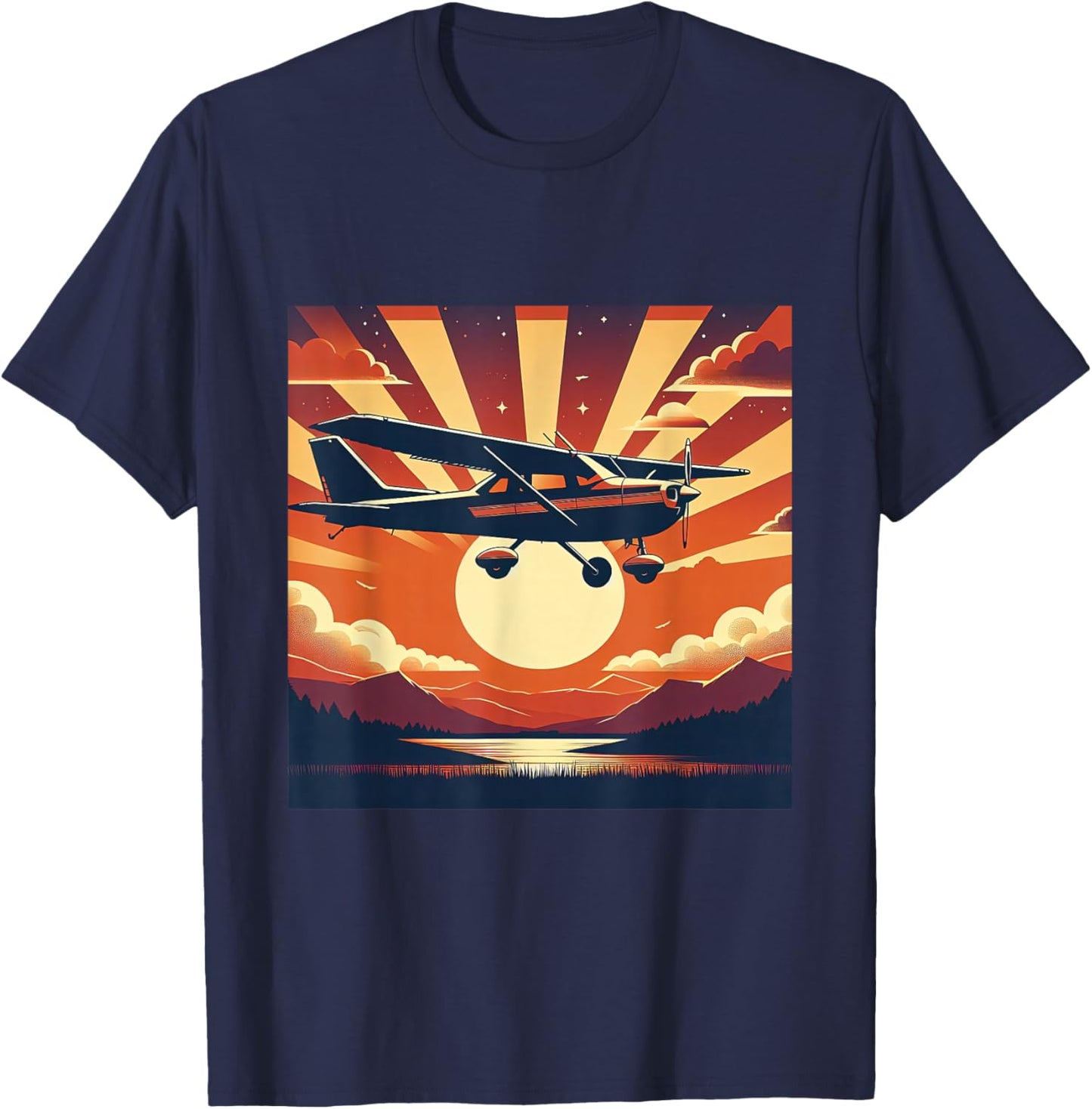 C-172 Skyhawk Vintage C172 Airplane Retro Sunset Pilot T-Shirt - T-Shirt | Navy