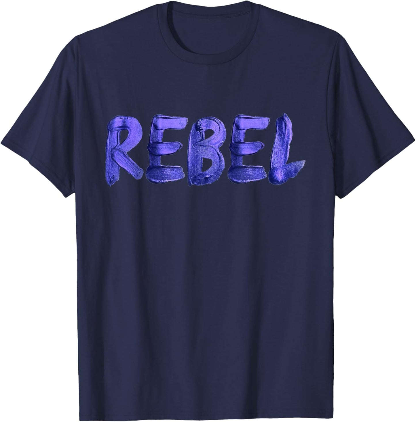Rebell Rocker Painted Letters Design Graphic Women Men T-Shirt - T-Shirt | Navy