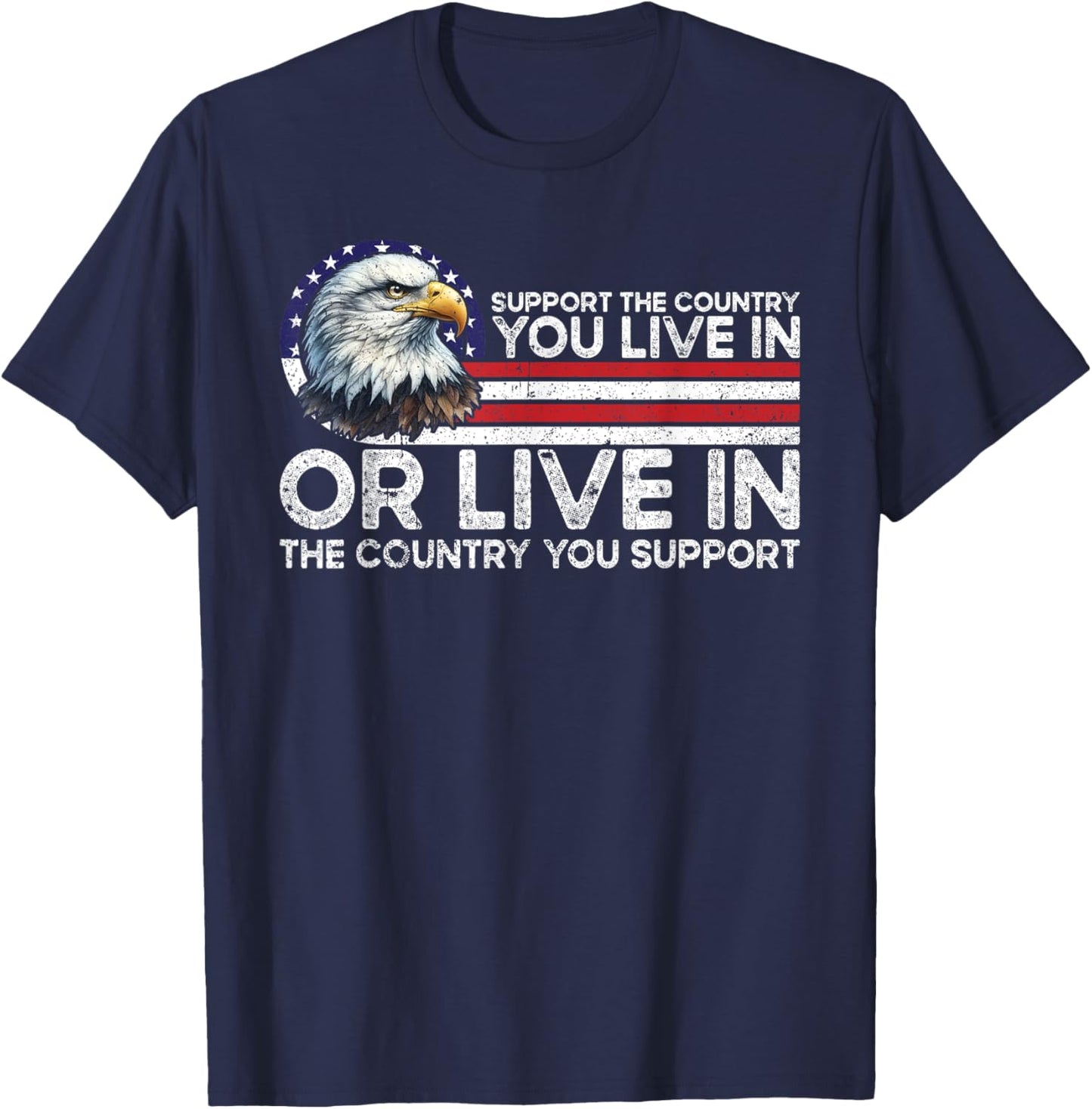Support The Country You Live American USA Flag Vintage T-Shirt - T-Shirt | Navy