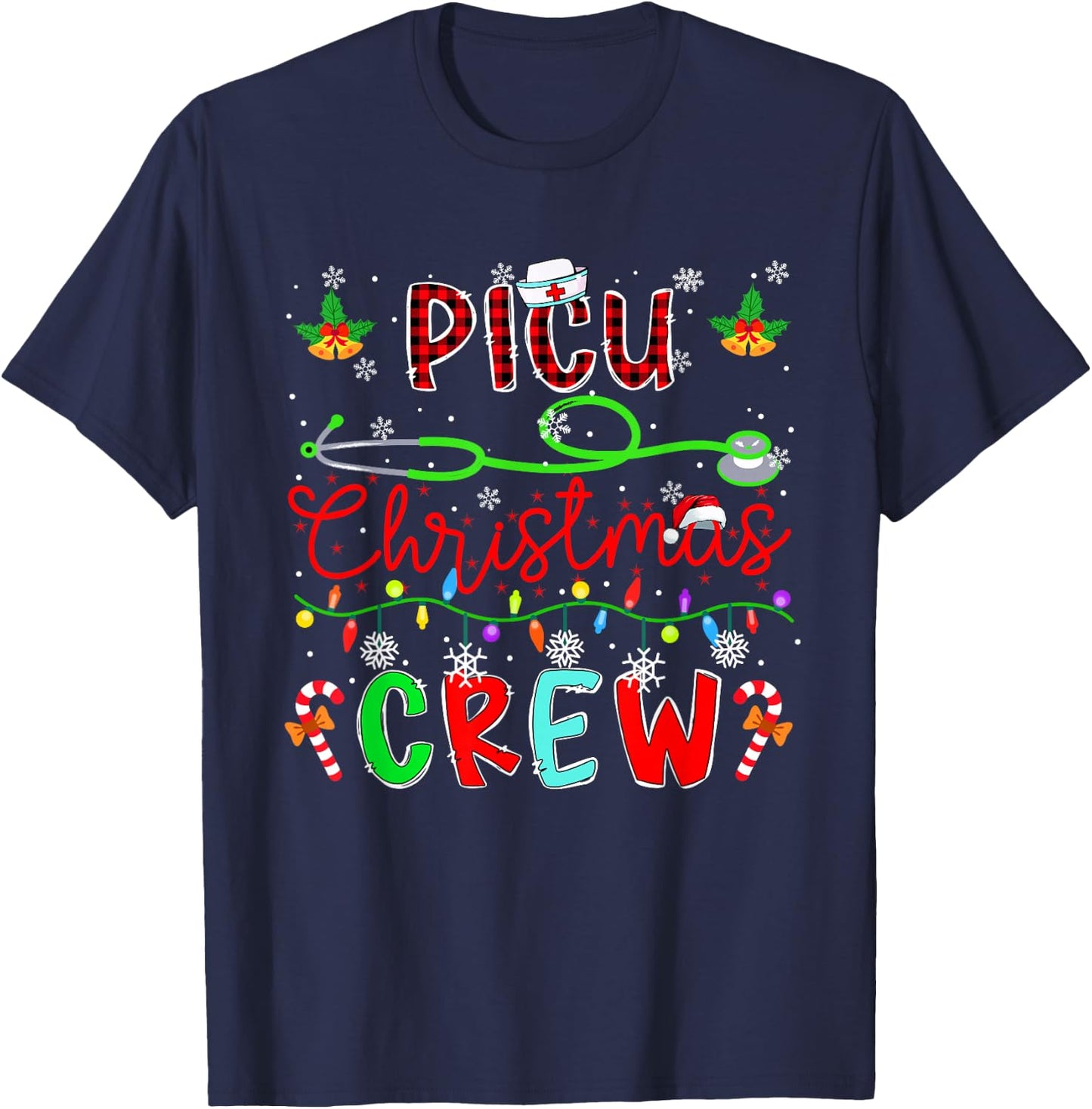 PICU Christmas Crew Matching Nusre Job Team Funny Parties T-Shirt - T-Shirt | Navy