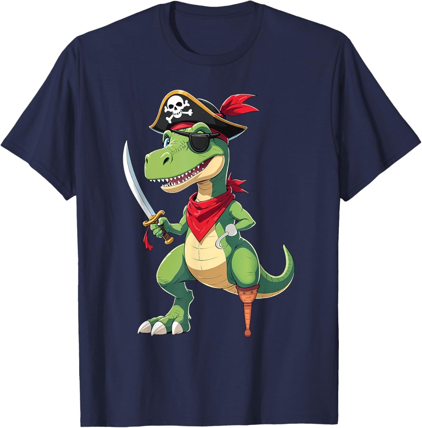 Pirate Dinosaur T Rex Funny Kids Boys Halloween Costume T-Shirt - T-Shirt | Navy