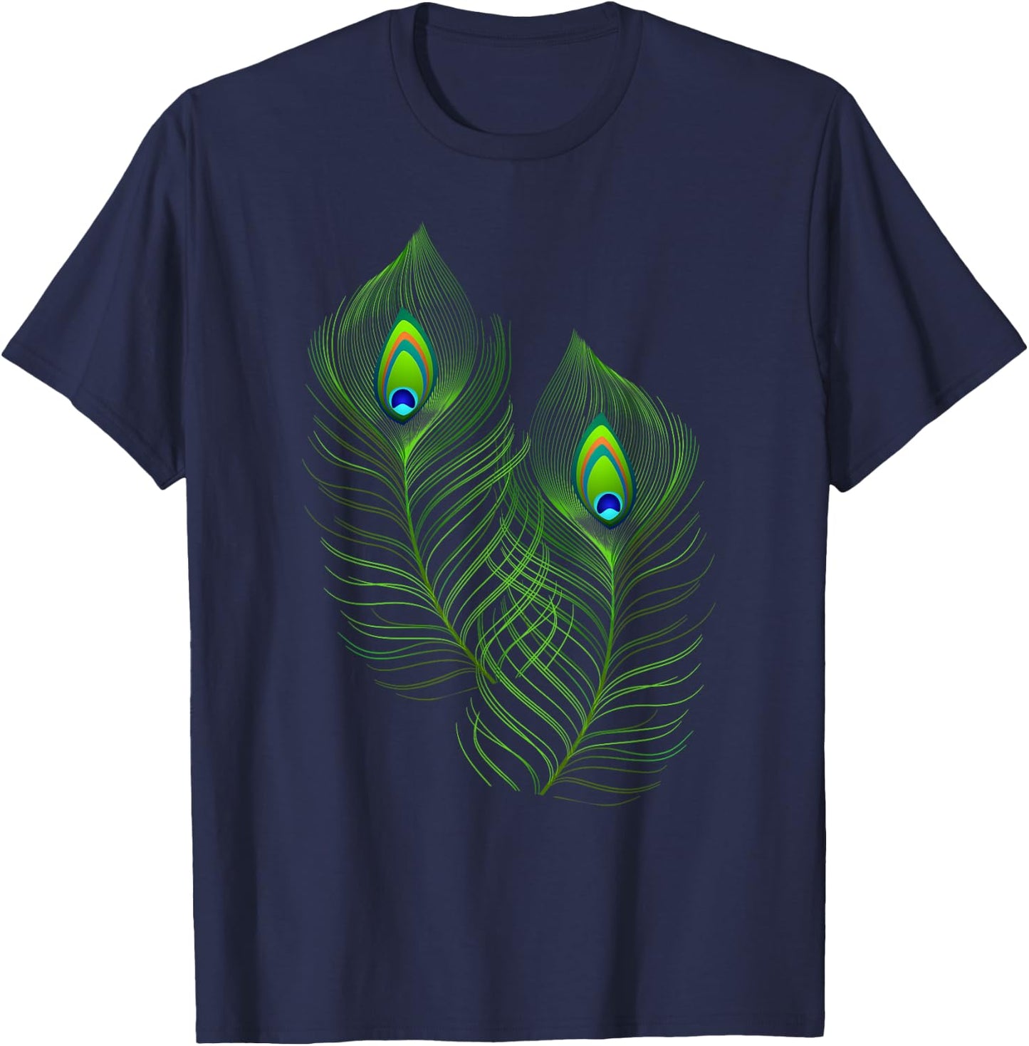Yellow Peacock Feathers Funny Birds Animal Lover Graphic T-Shirt - T-Shirt | Navy