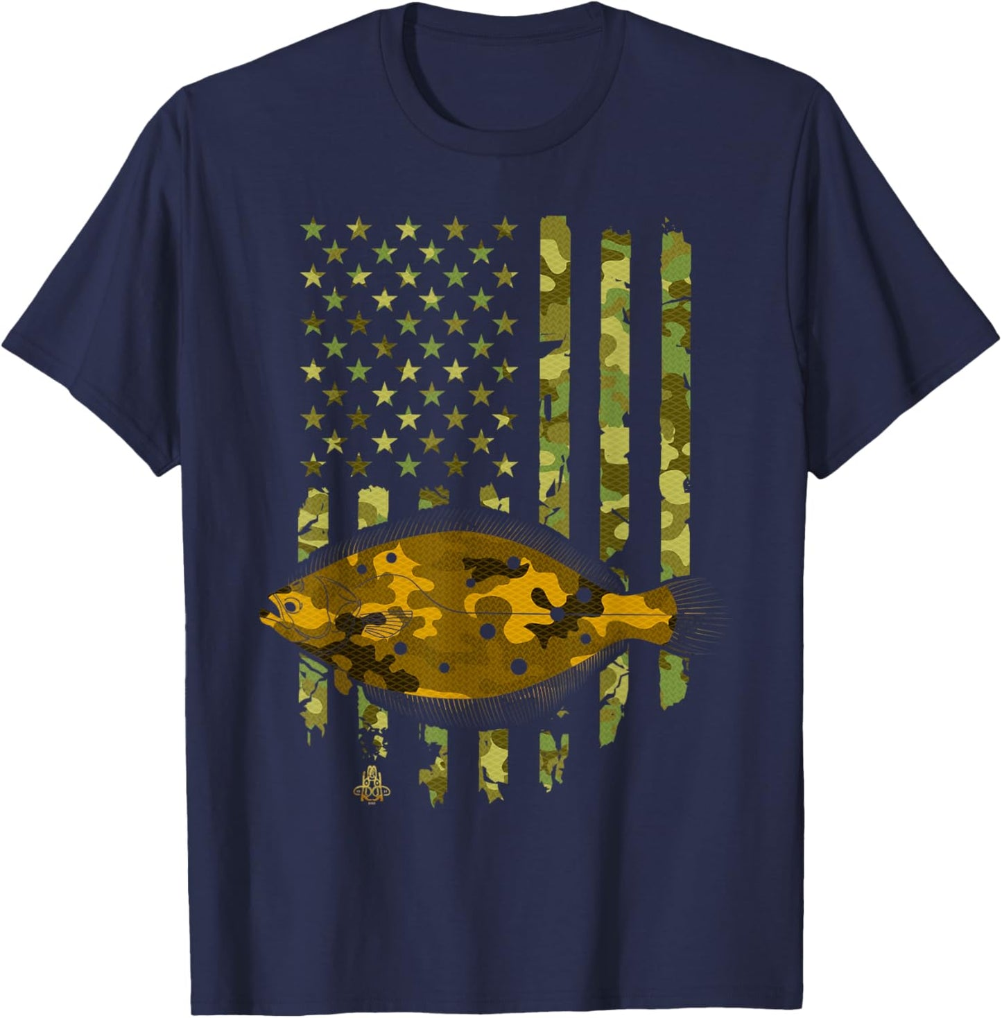 Flatfish Fishing Plaice Halibut American Flag Camouflage T-Shirt - T-Shirt | Navy